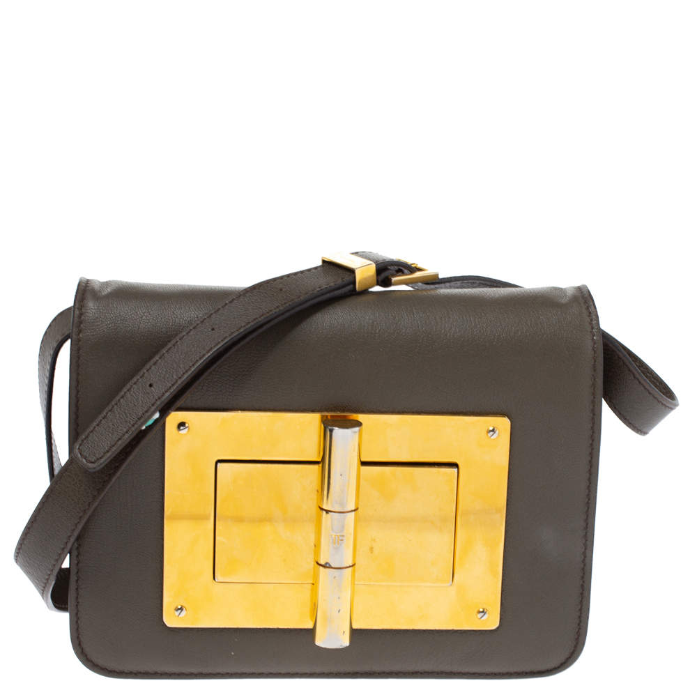 Pre Owned Tom Ford Khaki Leather Small Natalia Crossbody Bag