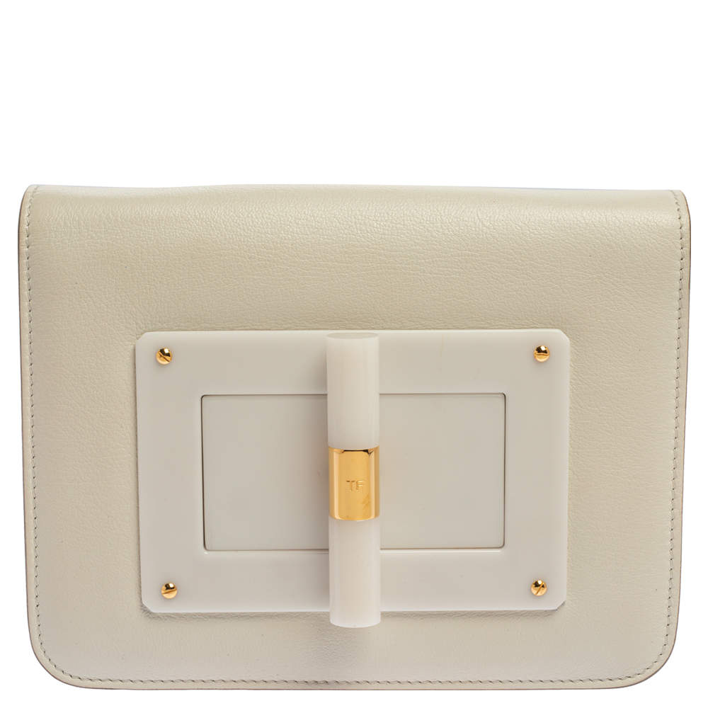 Pre Owned Tom Ford White Leather Small Natalia Crossbody Bag