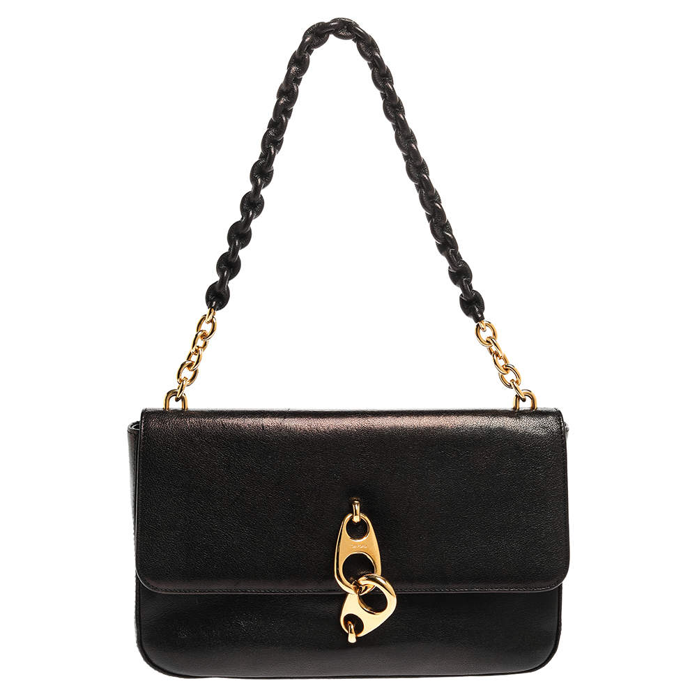 مملوكة مسبقًا Tom Ford Black Leather Carine Flap Bag