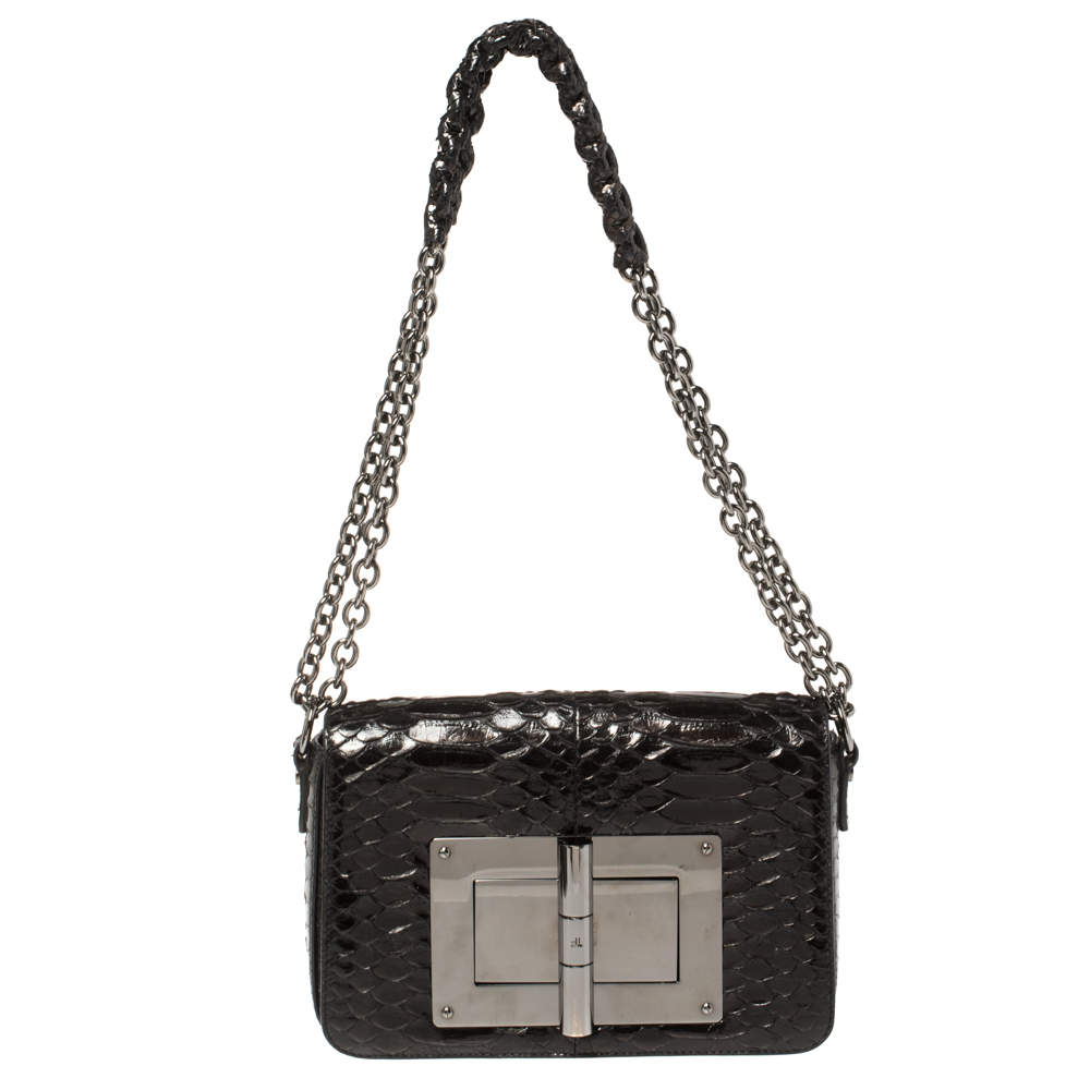 مملوكة مسبقًا Tom Ford Dark Brown Python Natalia Shoulder Bag