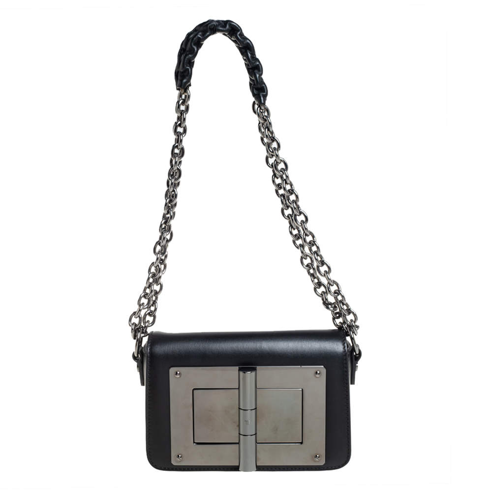 Pre Owned Tom Ford Black Leather Mini Natalia Chain Shoulder Bag