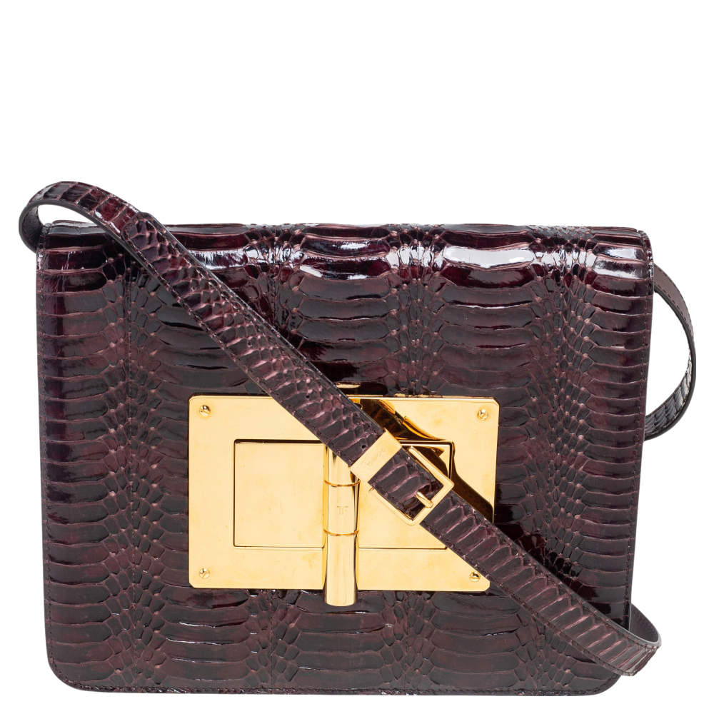 Pre Owned Tom Ford Burgundy Snakeskin Large Natalia Shoulder Bag