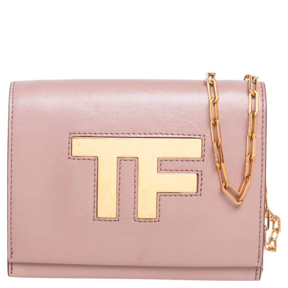 Pre Owned Tom Ford Dusky Pink Leather TF Flap Chain Shoulder Bag
