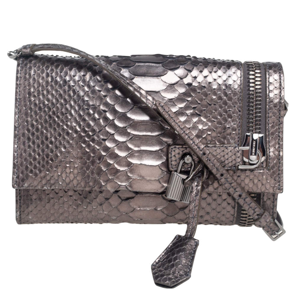 Pre Owned Tom Ford Metallic Python Alix Zip and Padlock Shoulder Bag