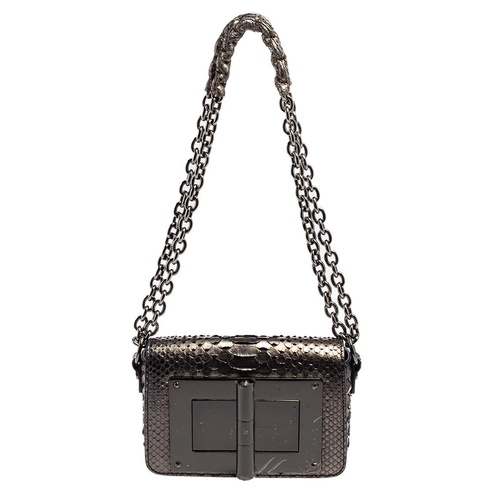 Pre Owned Tom Ford Metallic Olive Green Python Mini Natalia Crossbody Bag