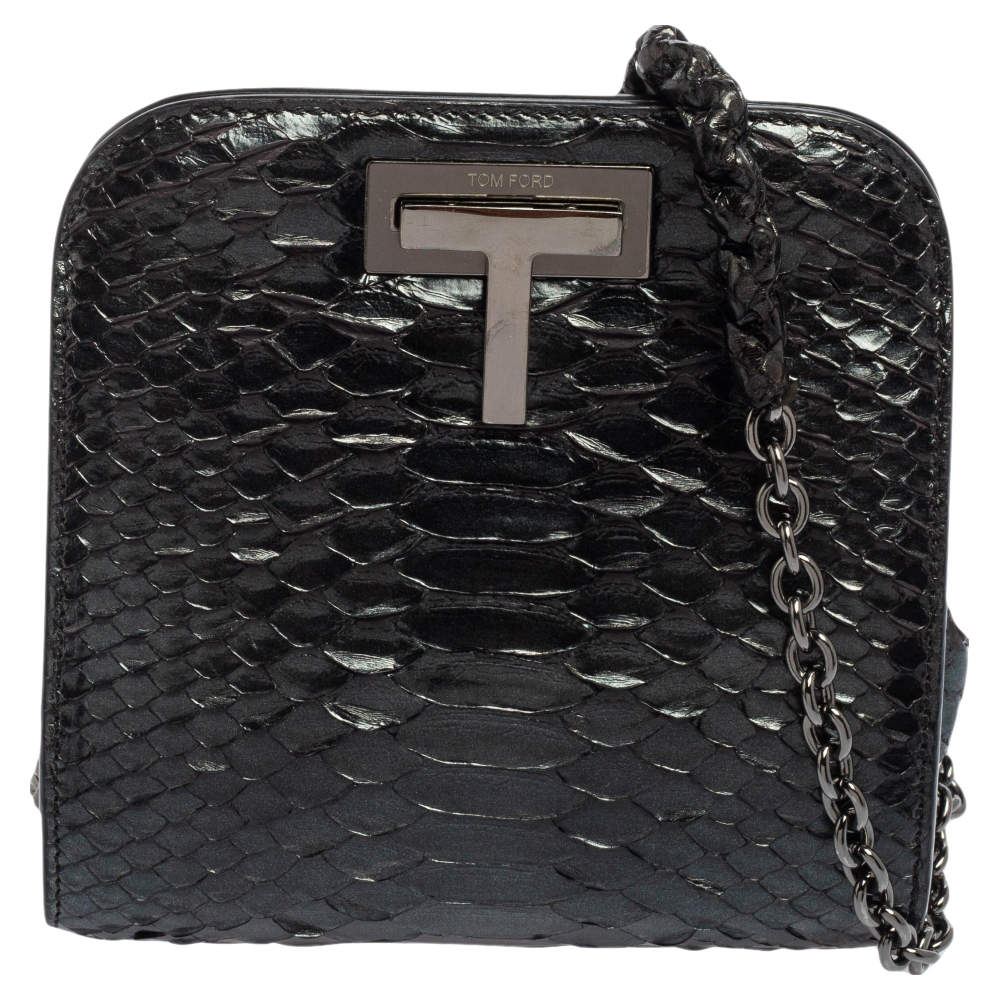 Pre Owned Tom Ford Metallic Python Small T Lock Shoulder Bag