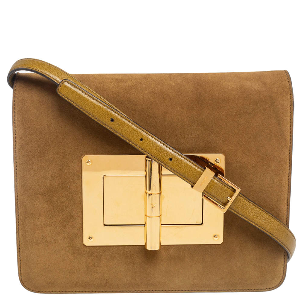 Pre Owned Tom Ford Green Suede and Leather Medium Natalia Shoulder Bag