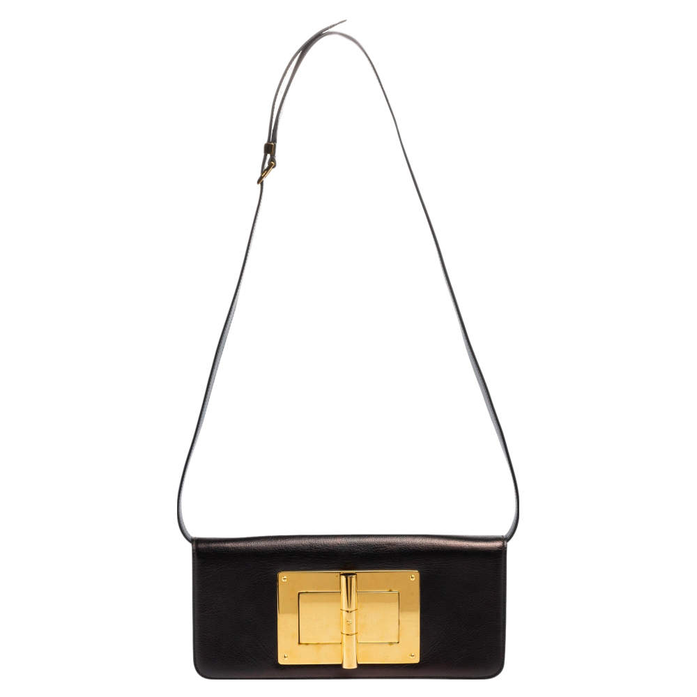 Pre Owned Tom Ford Black Leather Natalia Convertible Clutch
