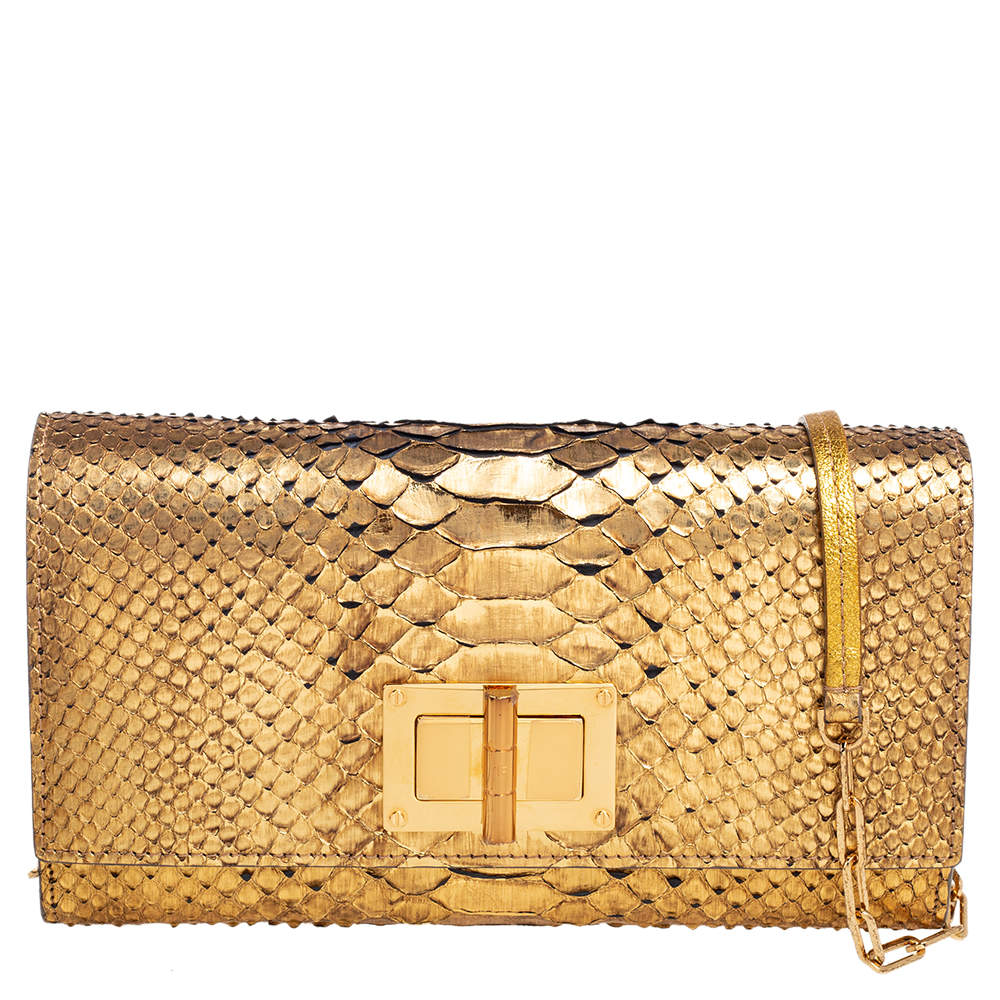 Tom Ford Gold Python Leather Natalia Wallet On Chain Tom Ford | The ...