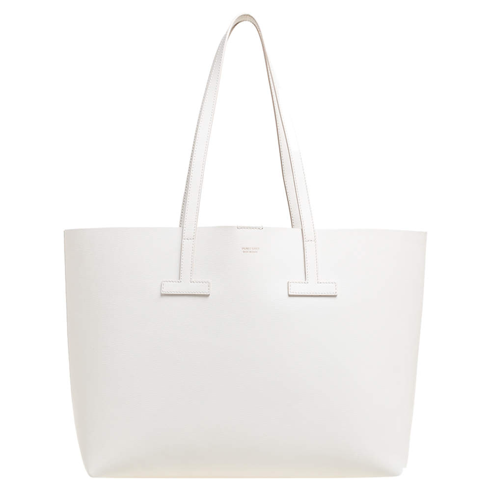 Pre Owned Tom Ford White Leather Small T Tote