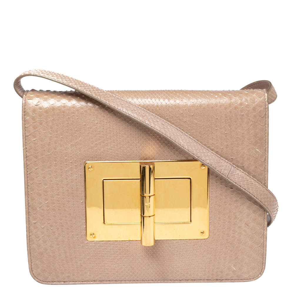 Pre Owned Tom Ford Beige Python Large Natalia Shoulder Bag