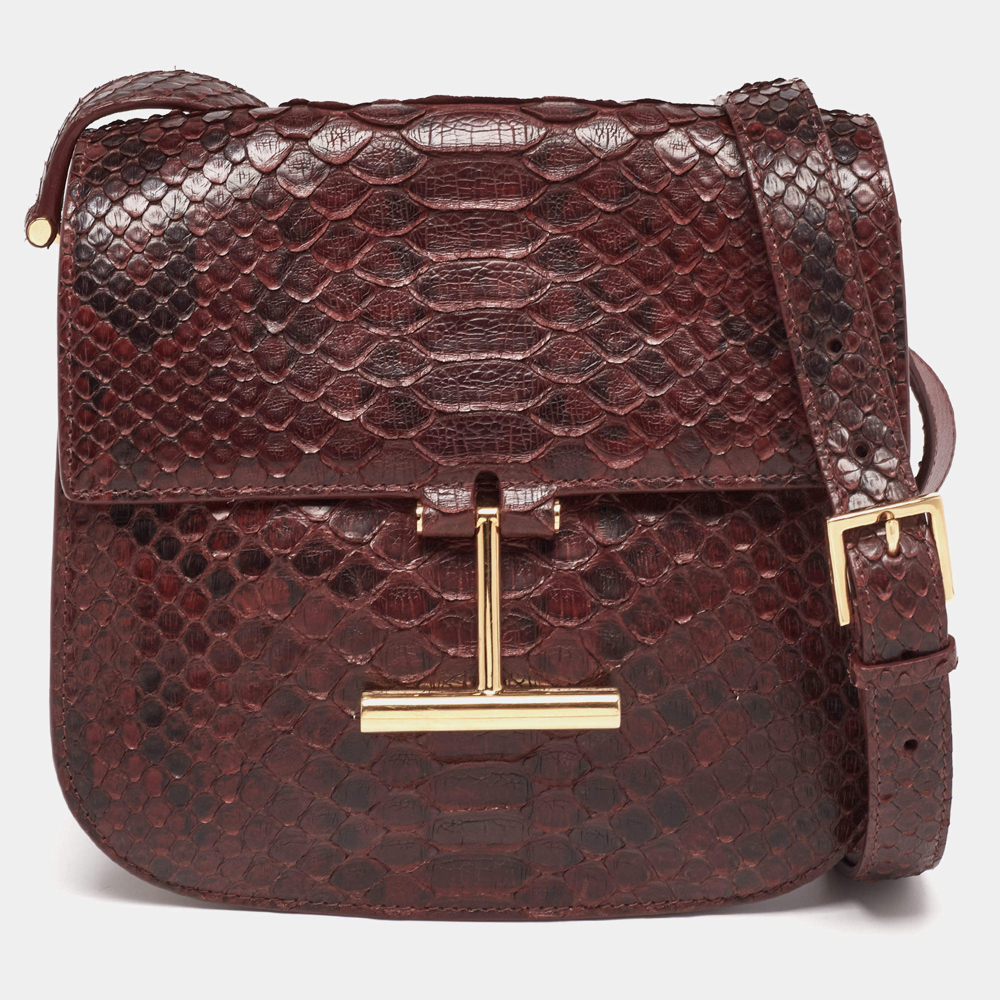 Pre Owned Tom Ford Burgundy Python Mini Tara Crossbody Bag