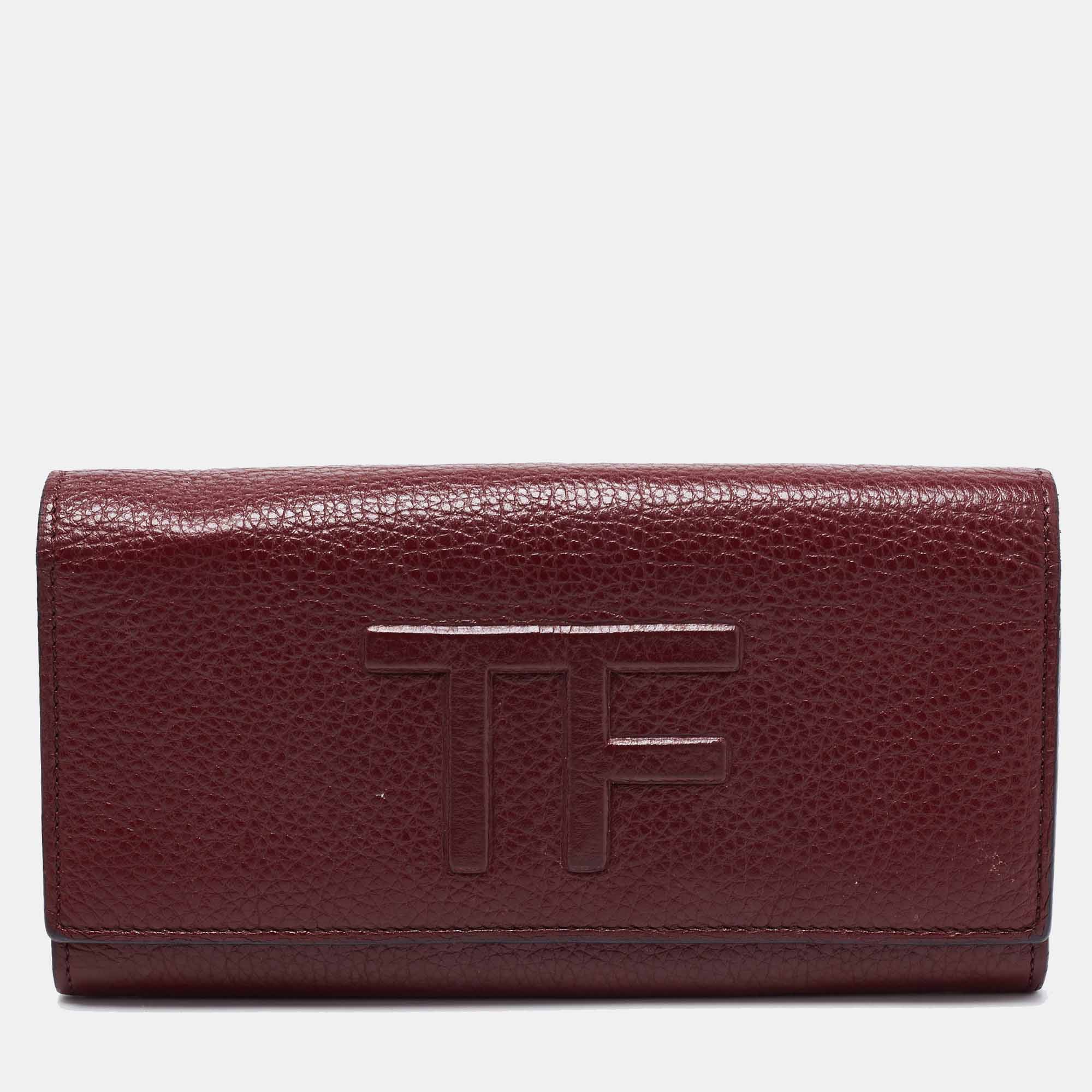 Pre Owned Tom Ford Burgundy Leather Flap Continental Wallet