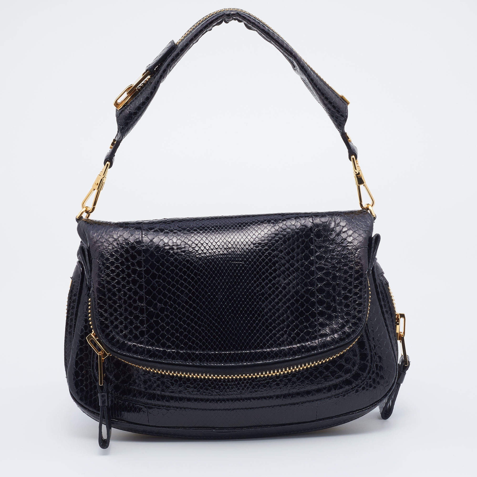 Pre Owned Tom Ford Black Python Medium Jennifer Shoulder Bag