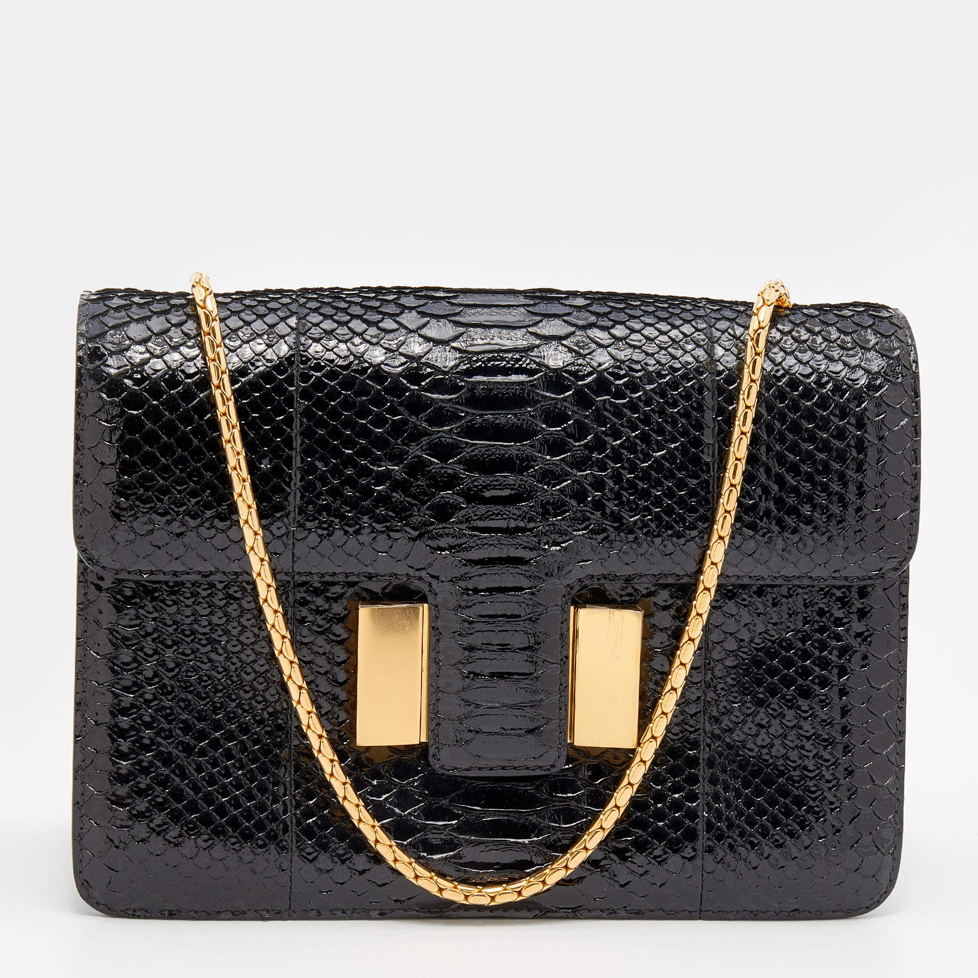 Pre Owned Tom Ford Black Python Medium Sienna Shoulder Bag