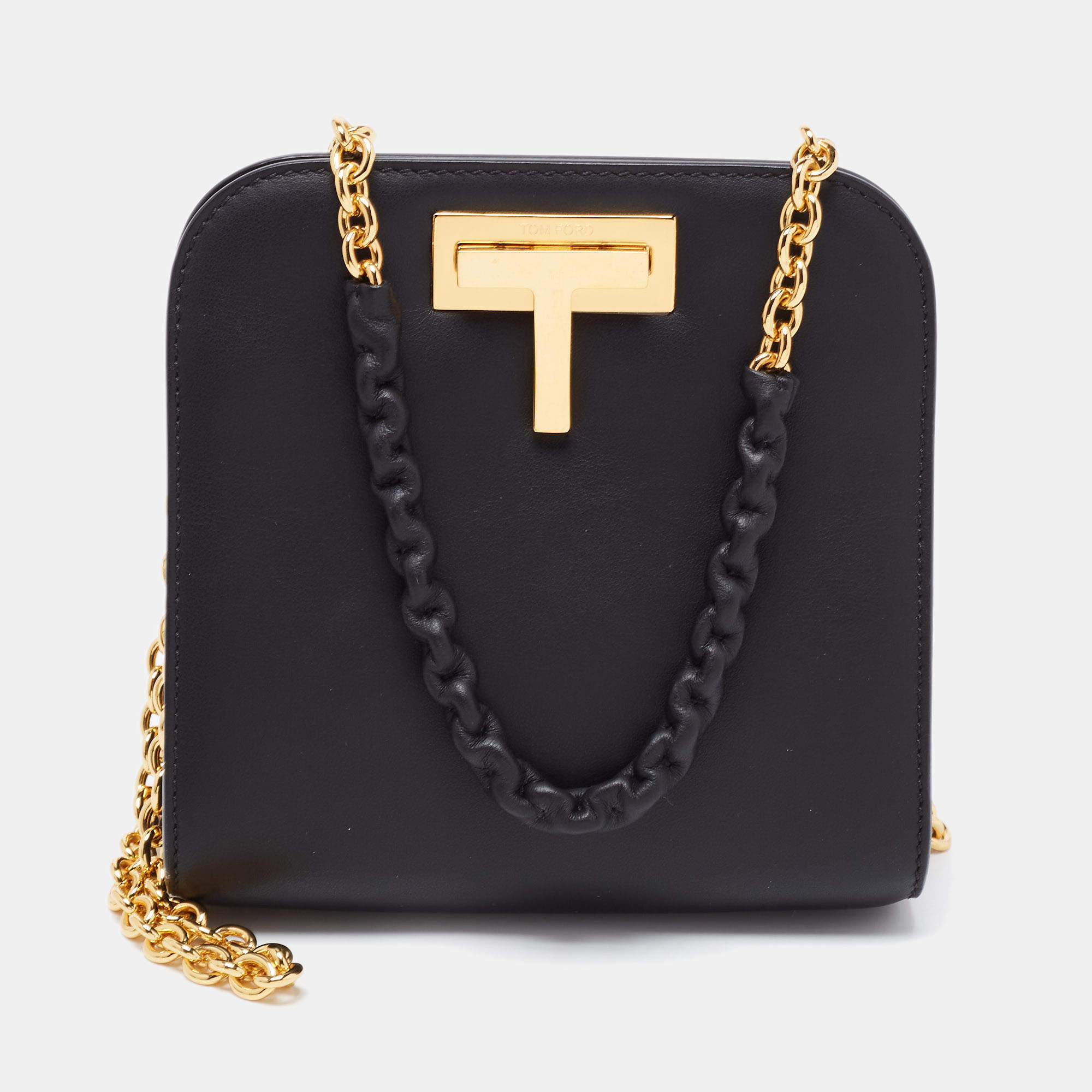 Pre Owned Tom Ford Black Leather T Lock Chain Bag