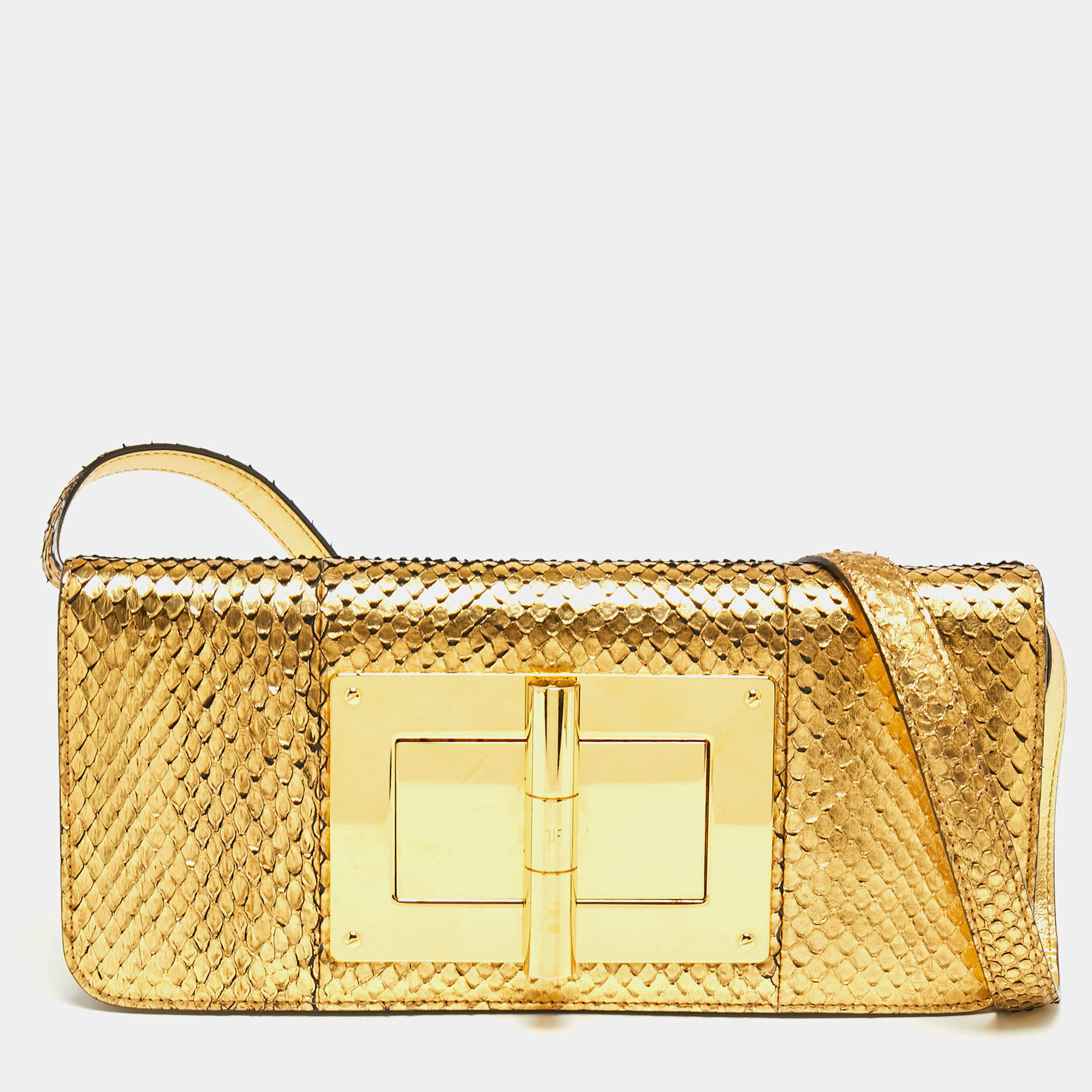 Pre Owned Tom Ford Gold Python Natalia East West Shoulder Bag
