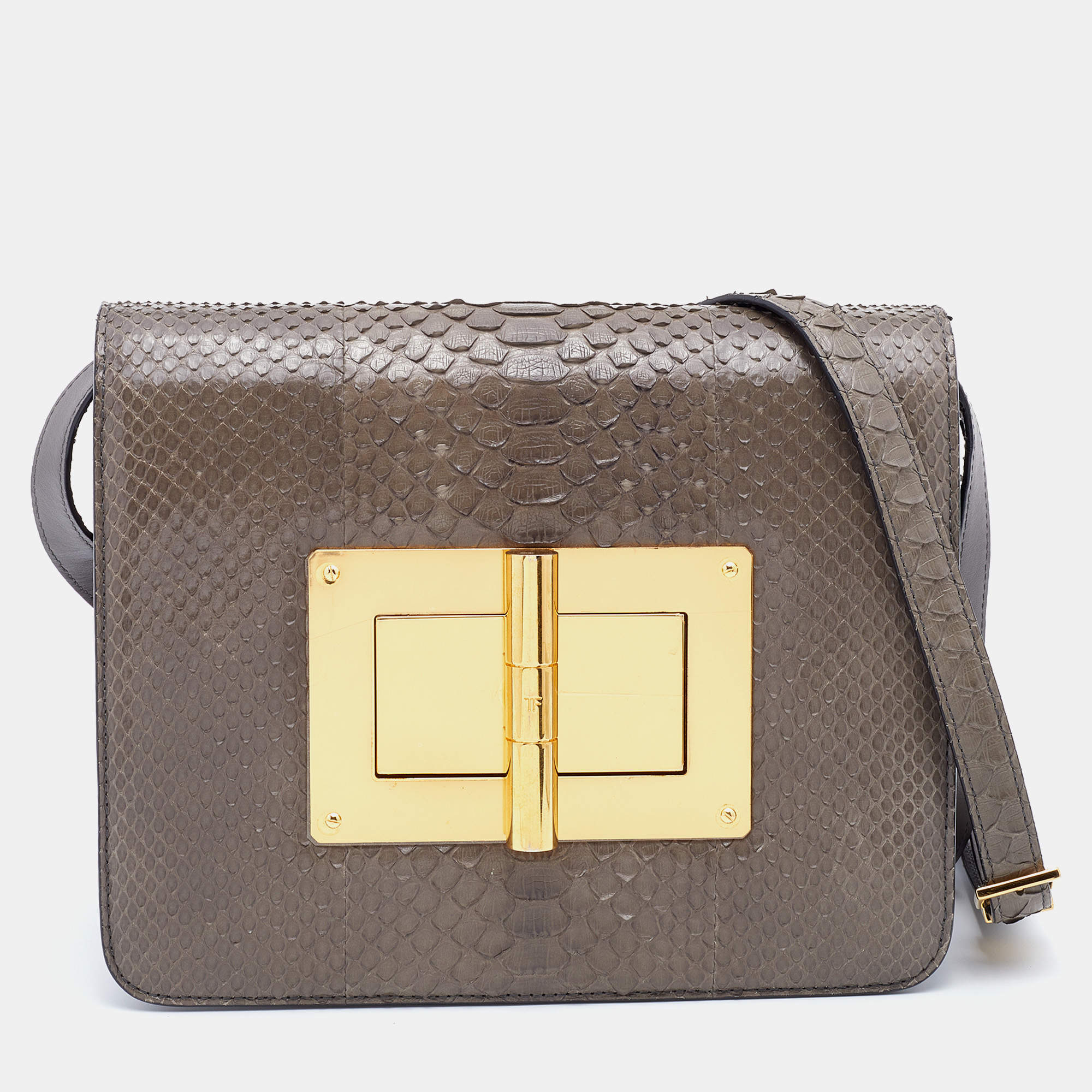 Pre Owned Tom Ford Grey Python Large Natalia Shoulder Bag