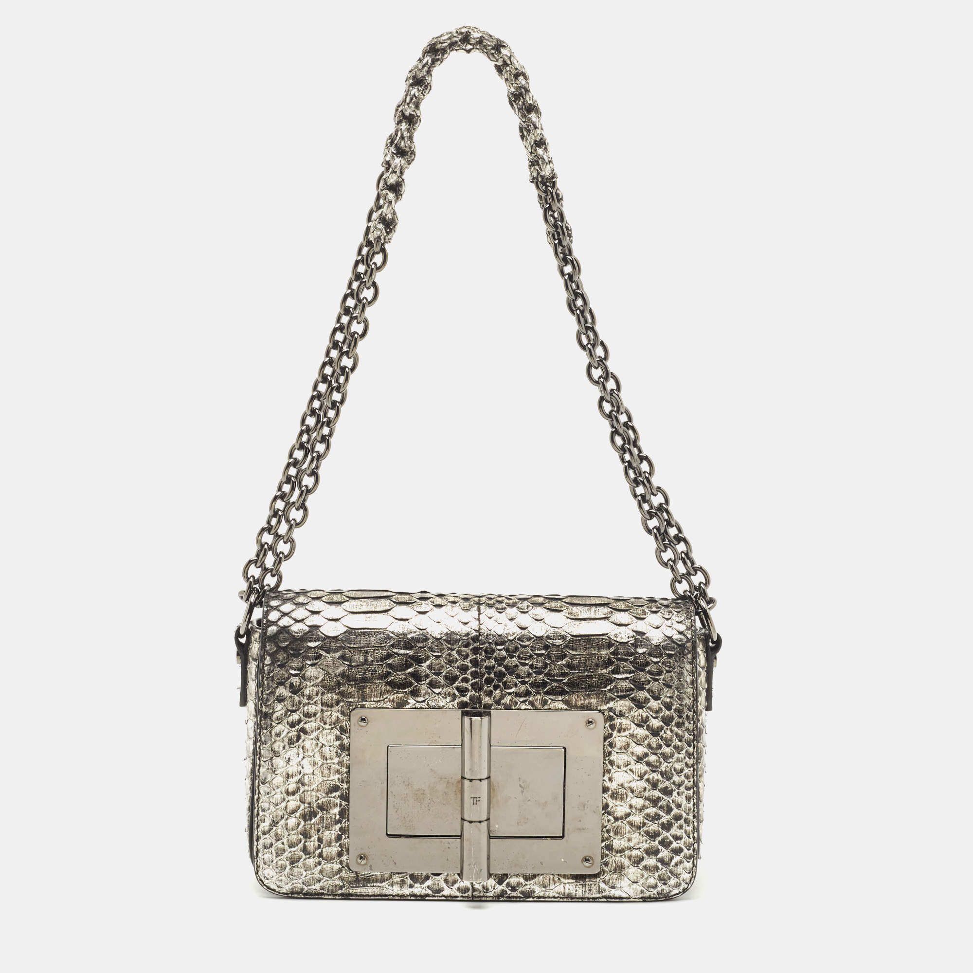 Pre Owned Tom Ford Black/Silver Python Medium Natalia Shoulder Bag