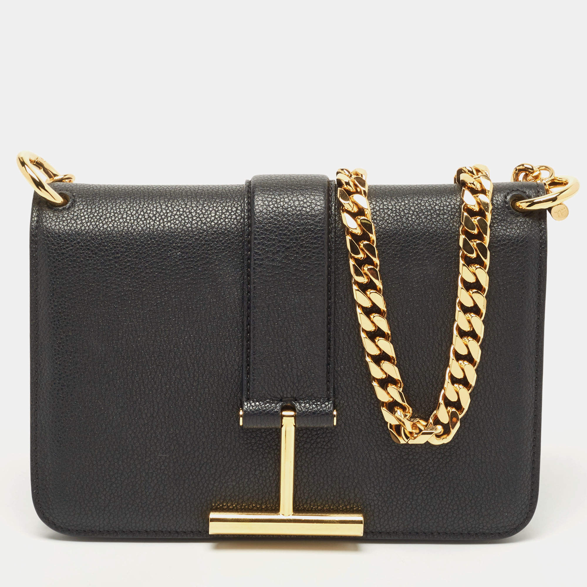 Pre Owned Tom Ford Black Leather Tara Chain Shoulder Bag