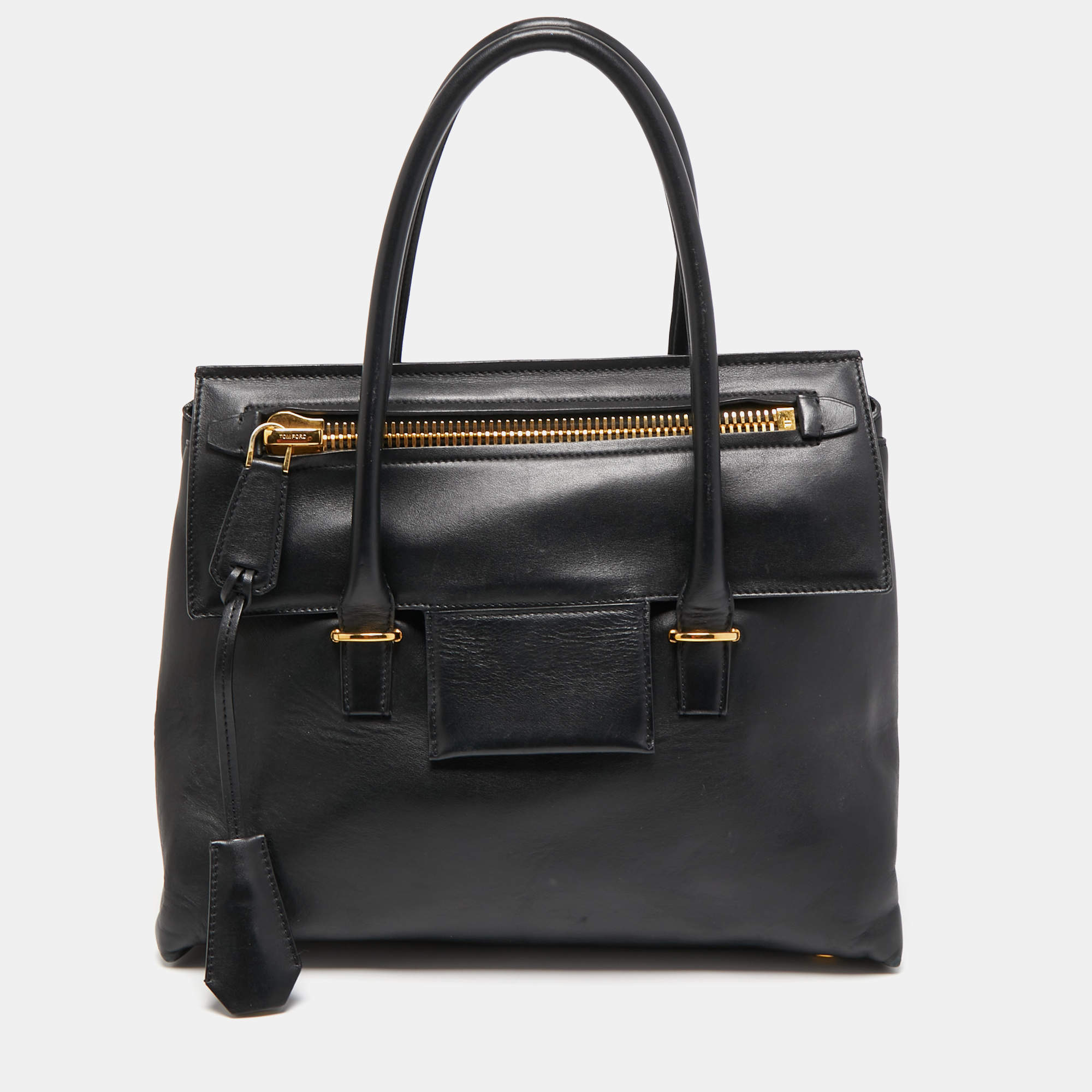 Pre Owned Tom Ford Black Leather Icon TF Tote