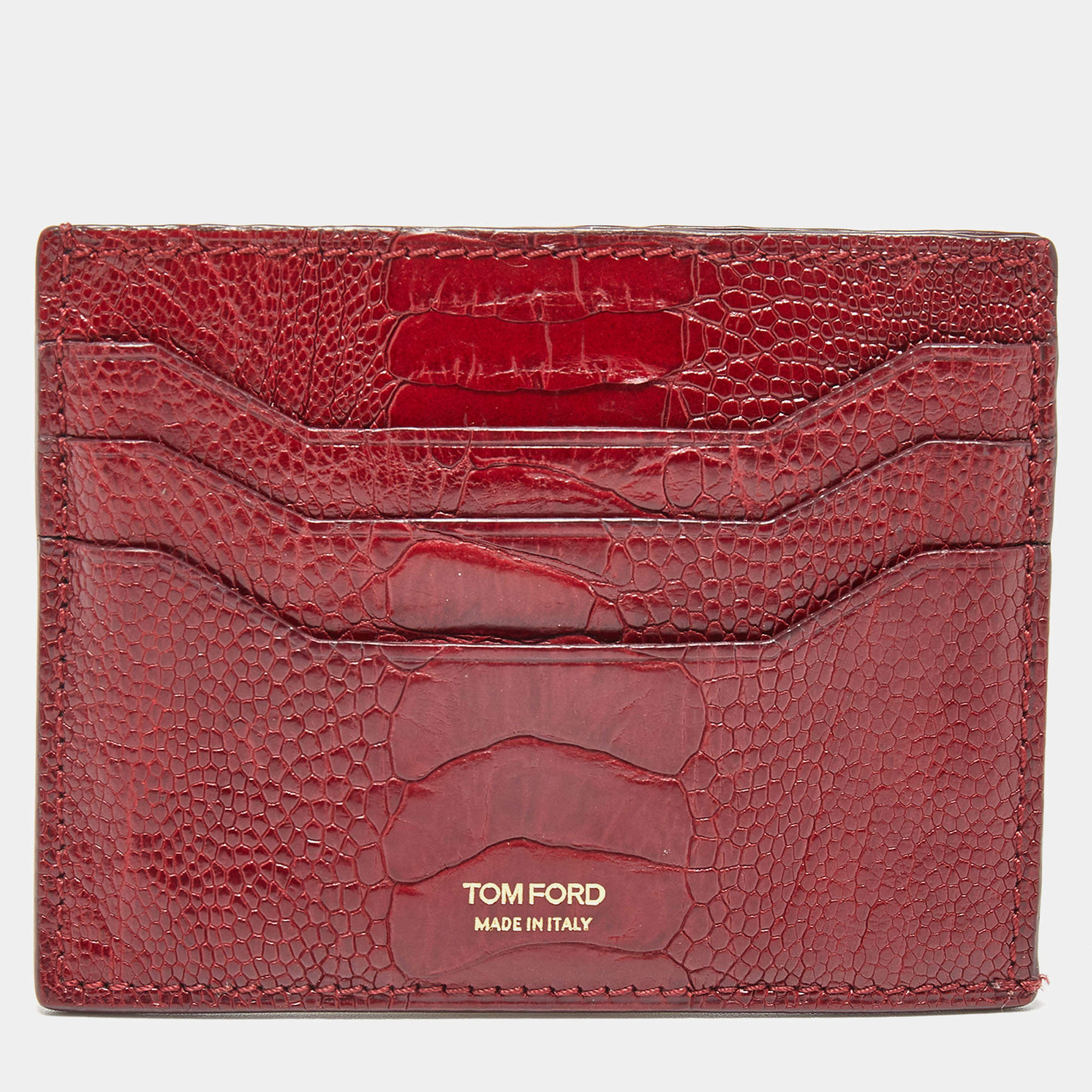 Pre Owned Tom Ford Red Ostrich Leg Skin Card Holder