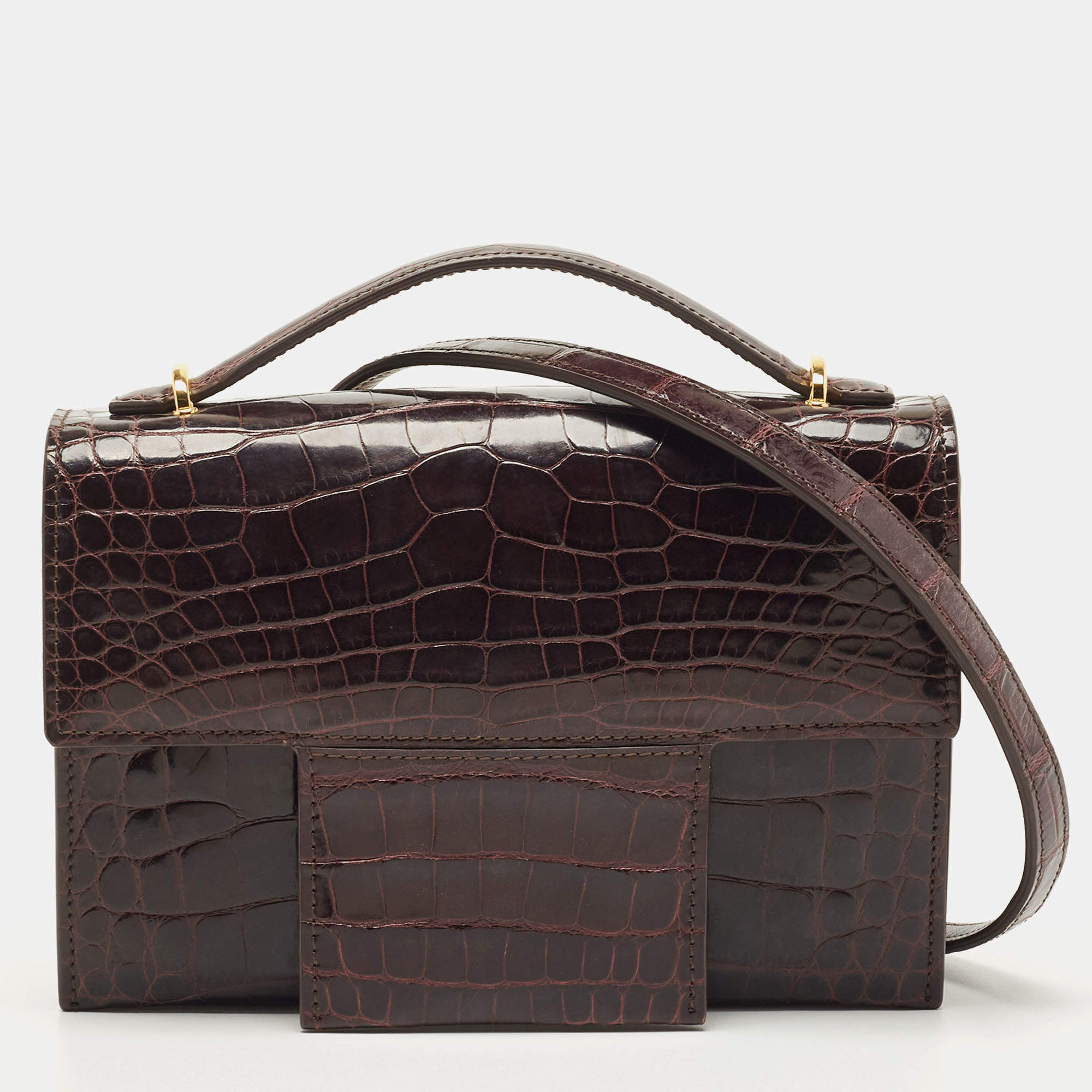 Tom Ford Dark Burgundy Crocodile TF Flap Top Handle Bag