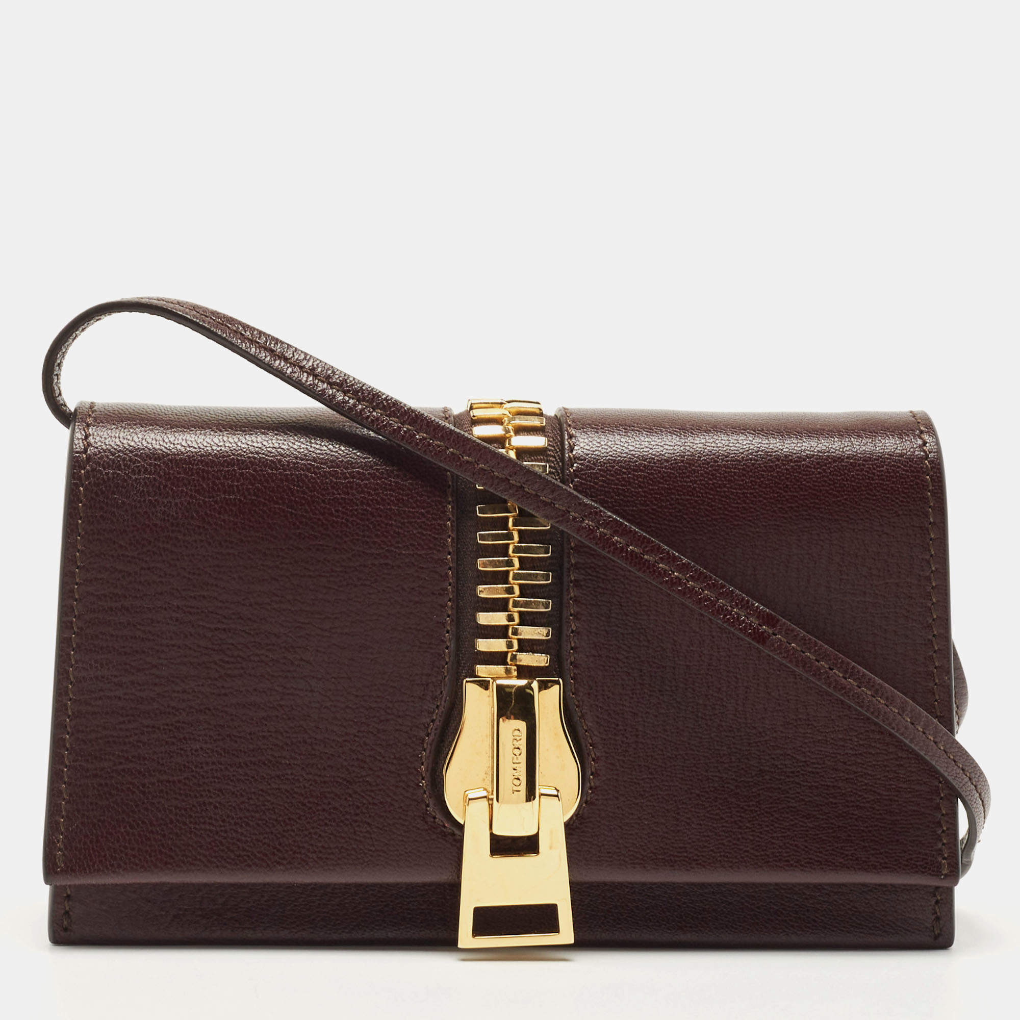 Pre Owned Tom Ford Dark Burgundy Leather Sedgwick Zip Clutch Bag