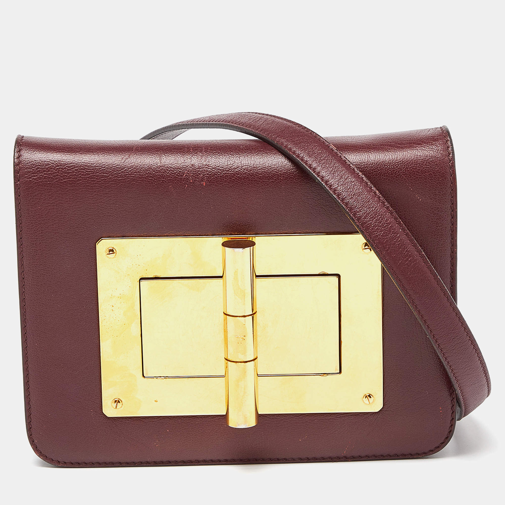 Pre Owned Tom Ford Burgundy Leather Small Natalia Crossbody Bag
