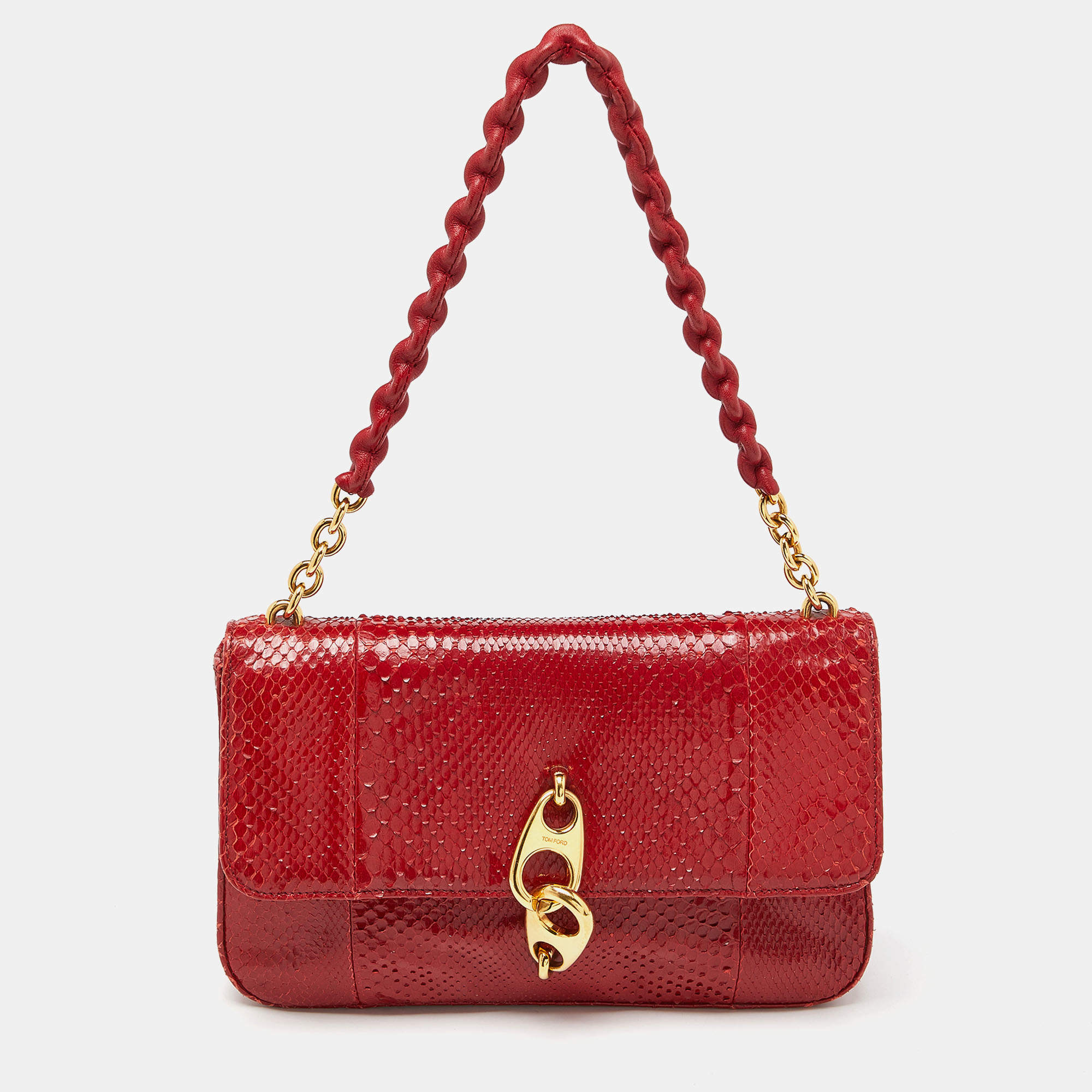 Tom Ford Red Python Carine Flap Shoulder Bag