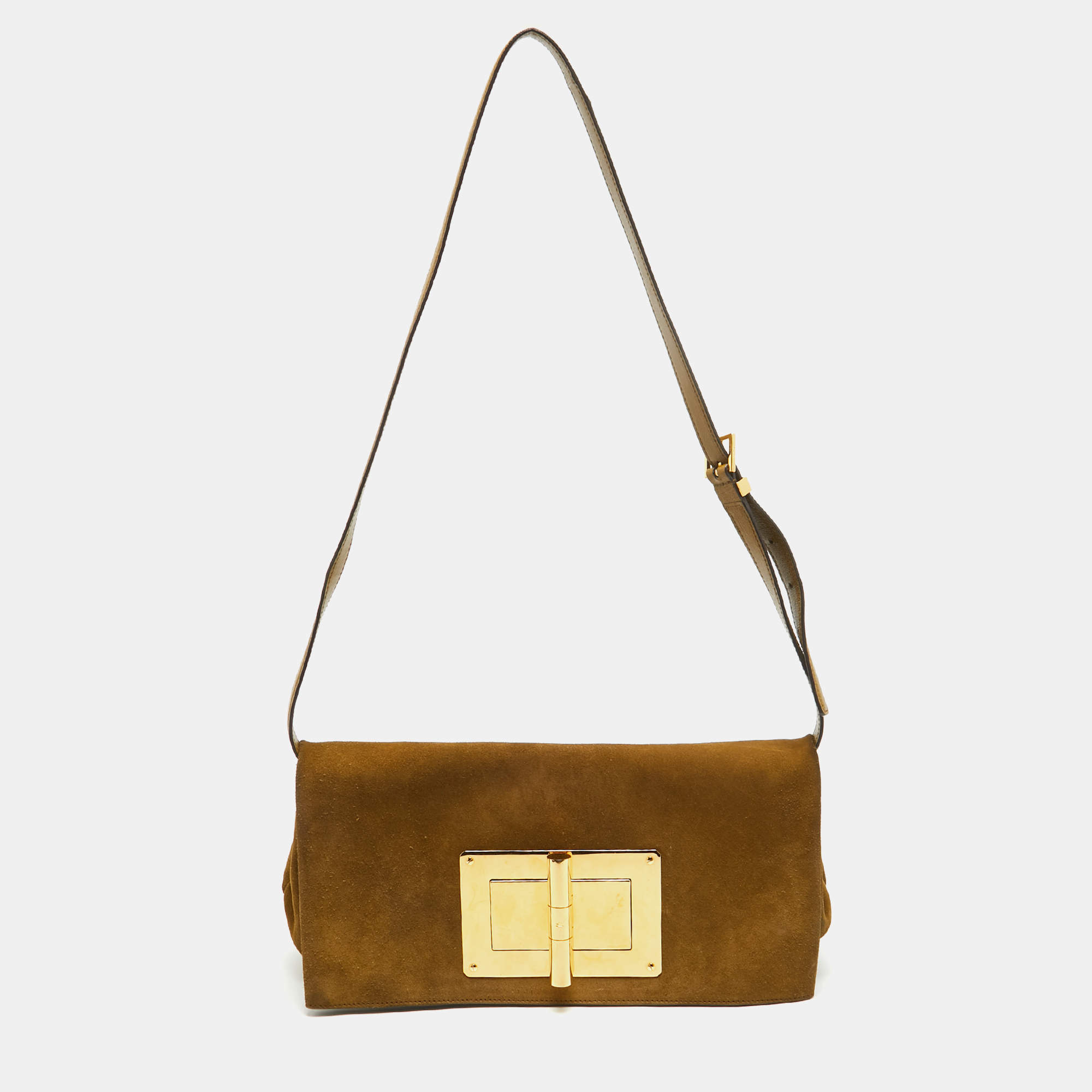 Tom Ford Olive Green Suede Natalia Convertible Clutch