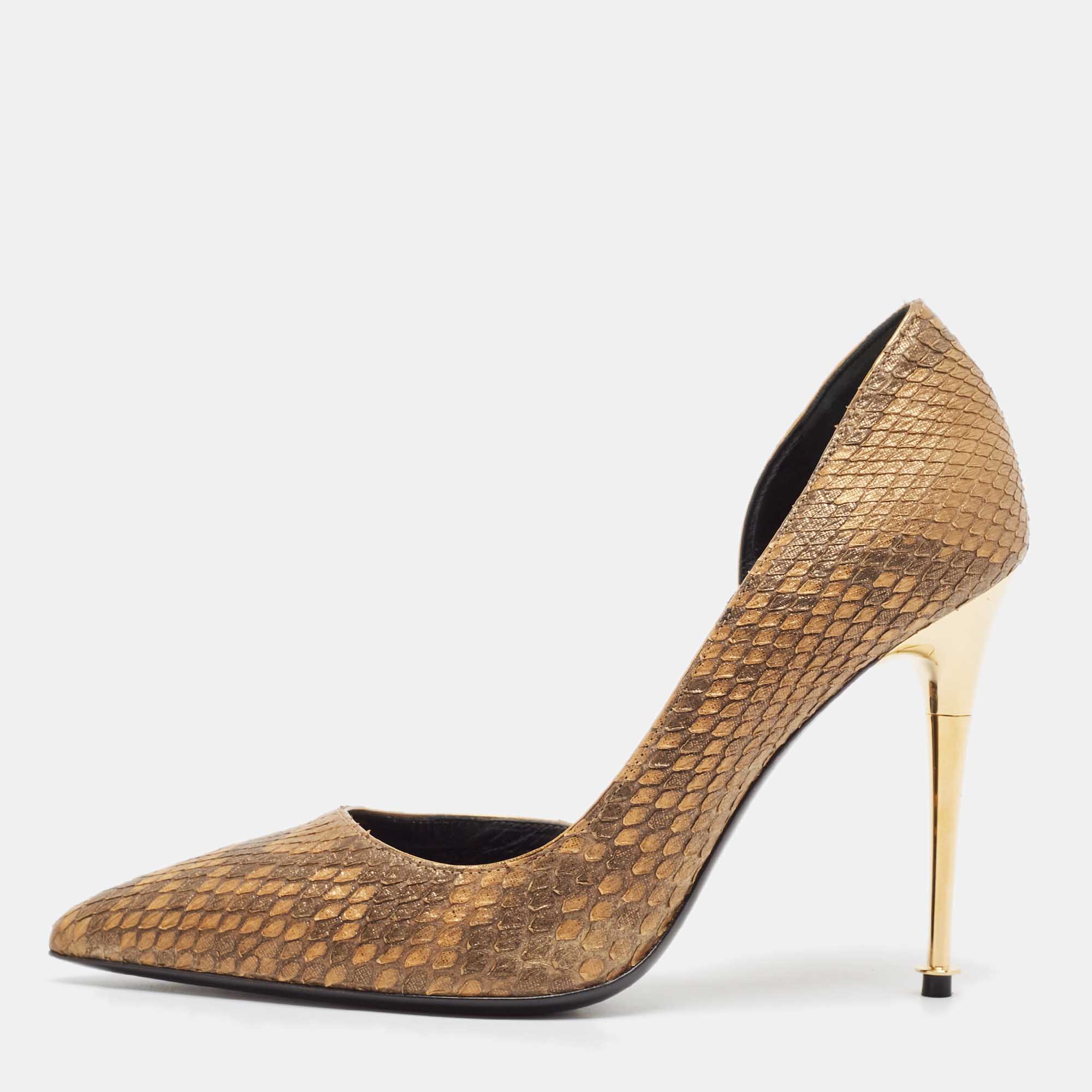 Tom Ford Brown Python Leather D'orsay Pumps Size 37.5