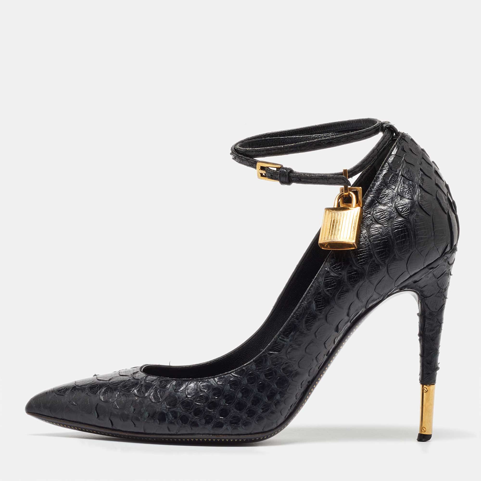 Tom Ford Black Python Leather Padlock Pumps Size 41