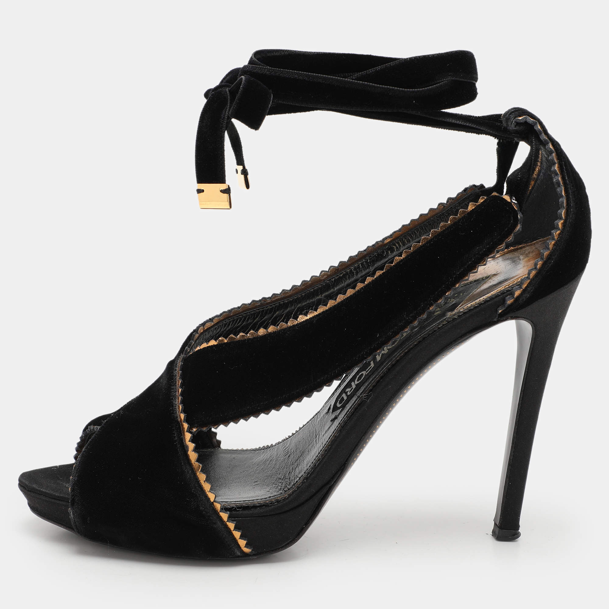 Tom Ford Black Velvet Peep Toe Pumps Size 40