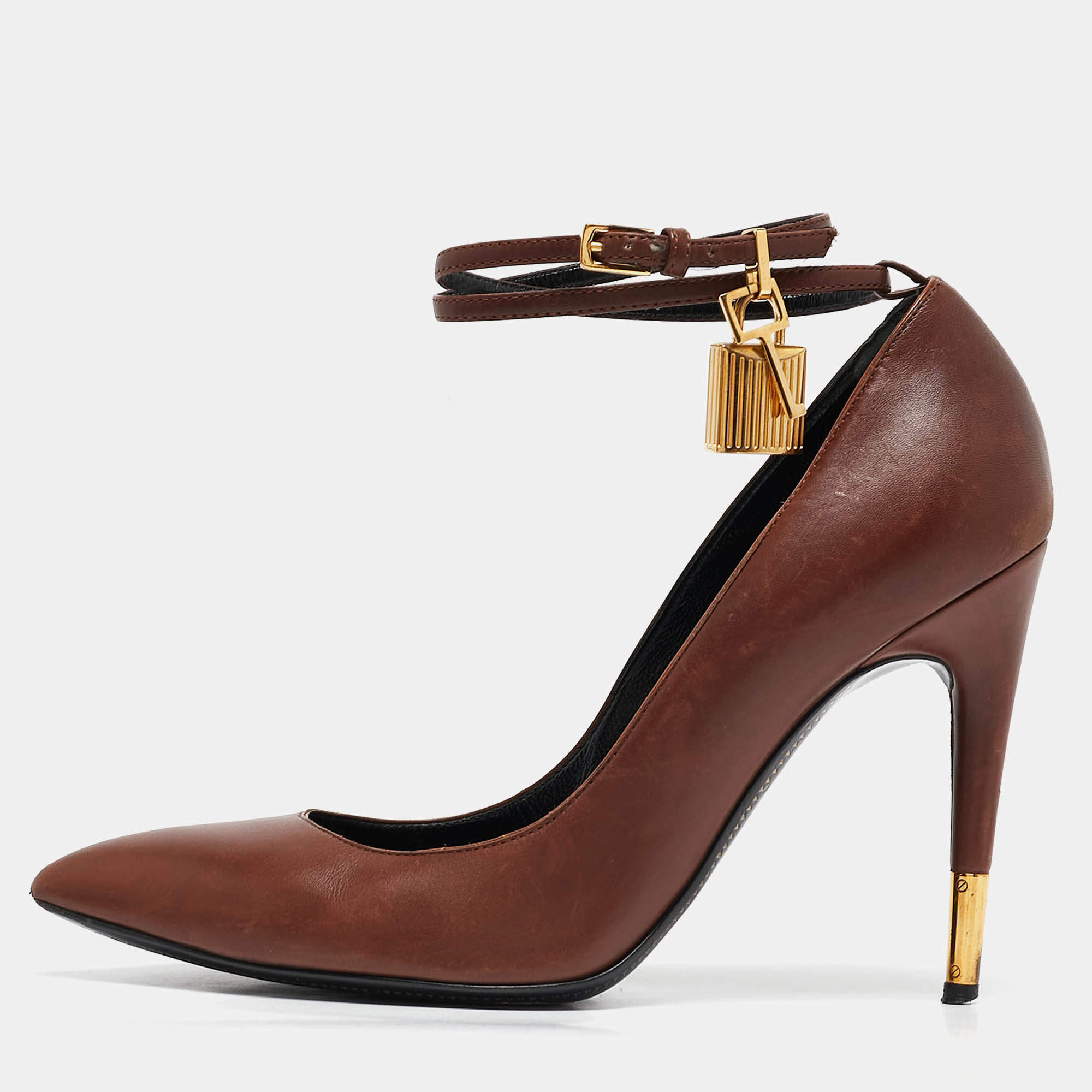 Tom Ford Brown Leather Padlock Pumps Size 37.5