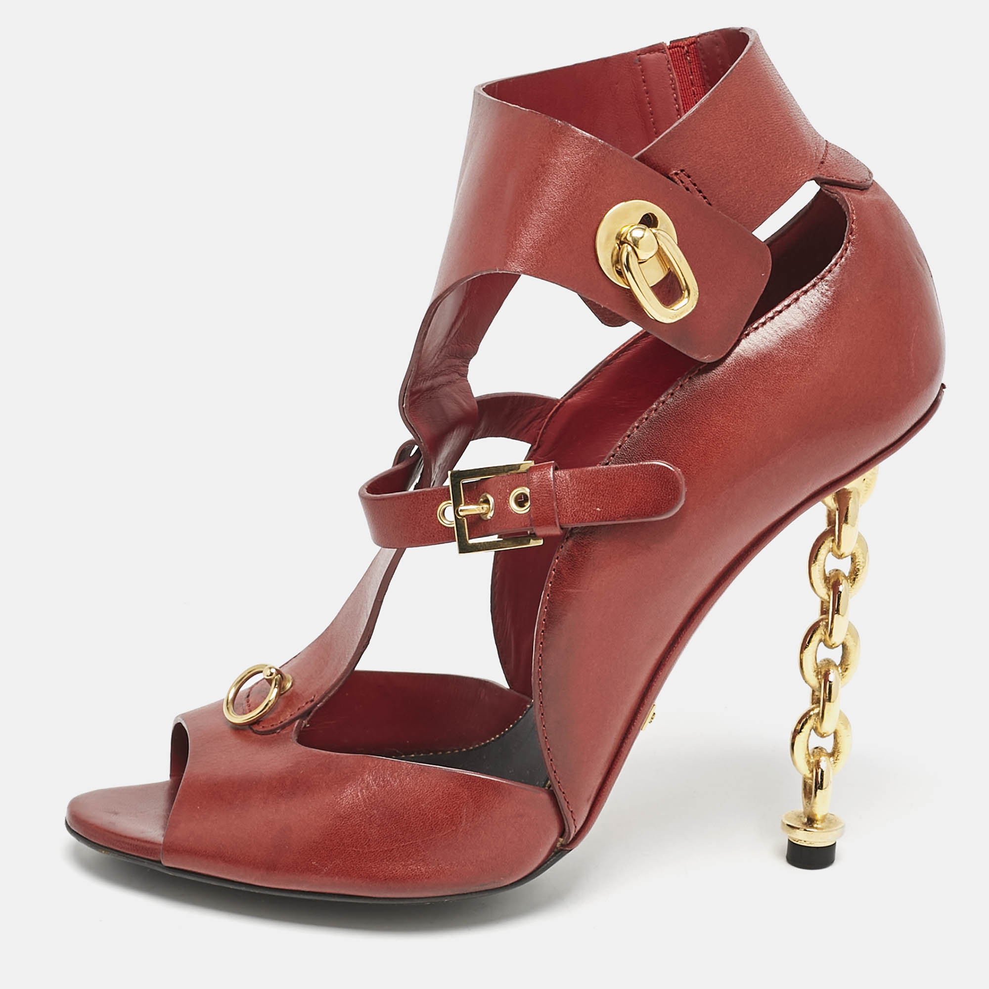 Tom Ford Red Leather Open Toe Ankle Boots Size 39.5