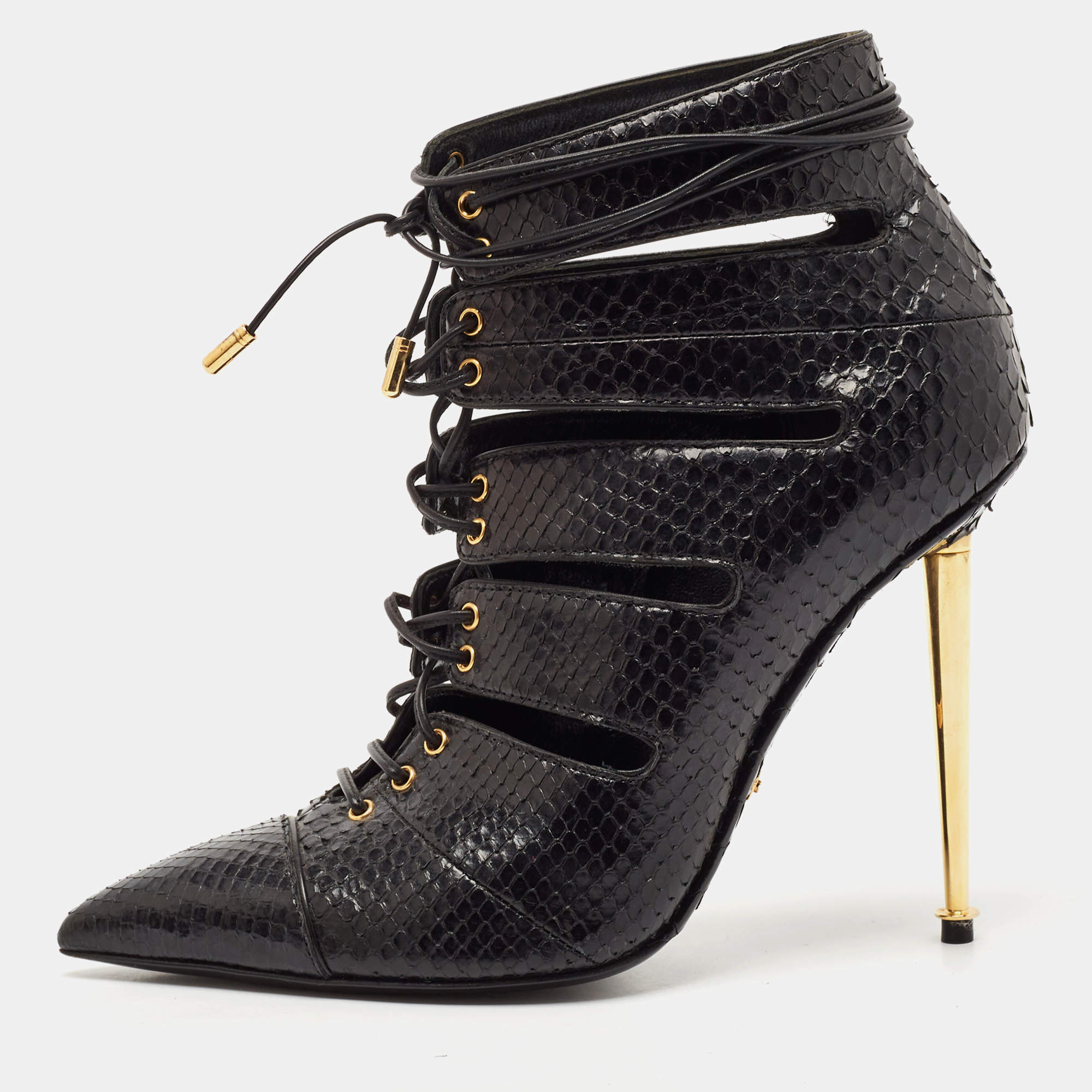 Tom Ford Black Python Leather Ankle Length Boots Size 36.5