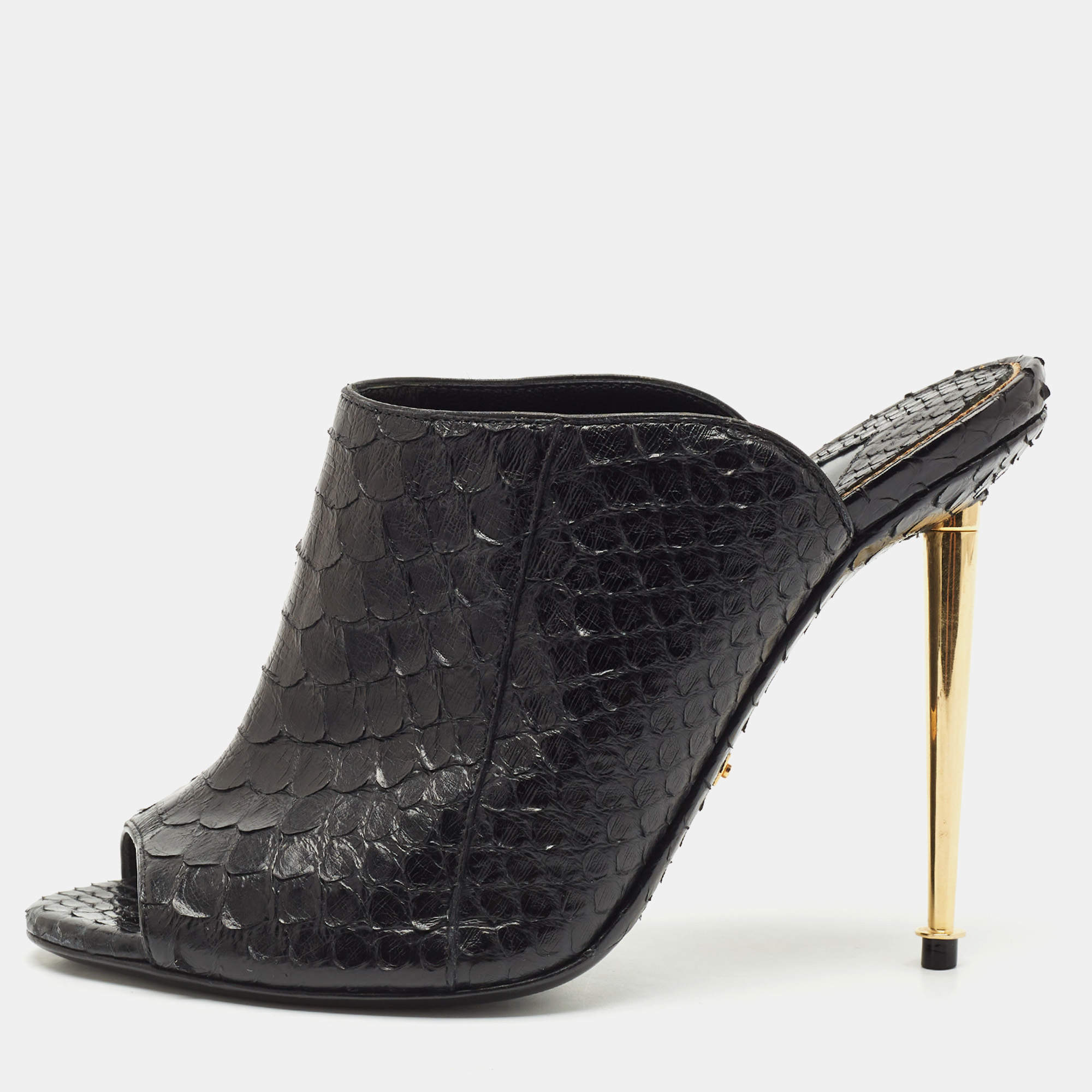 Tom Ford Black Python Peep Toe Mules Size 37.5