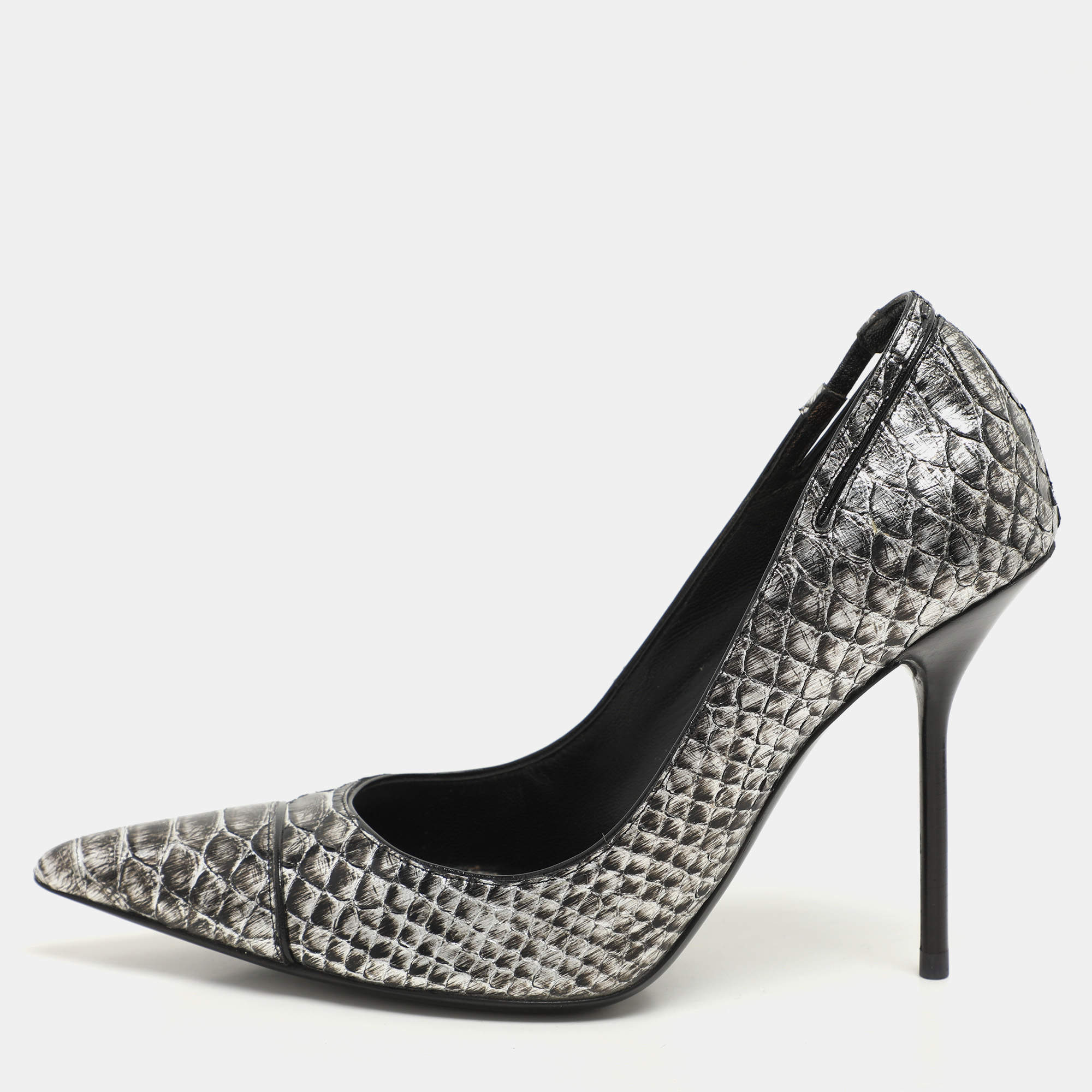 Tom Ford Silver/Black Python Pointed Toe Pumps Size 37