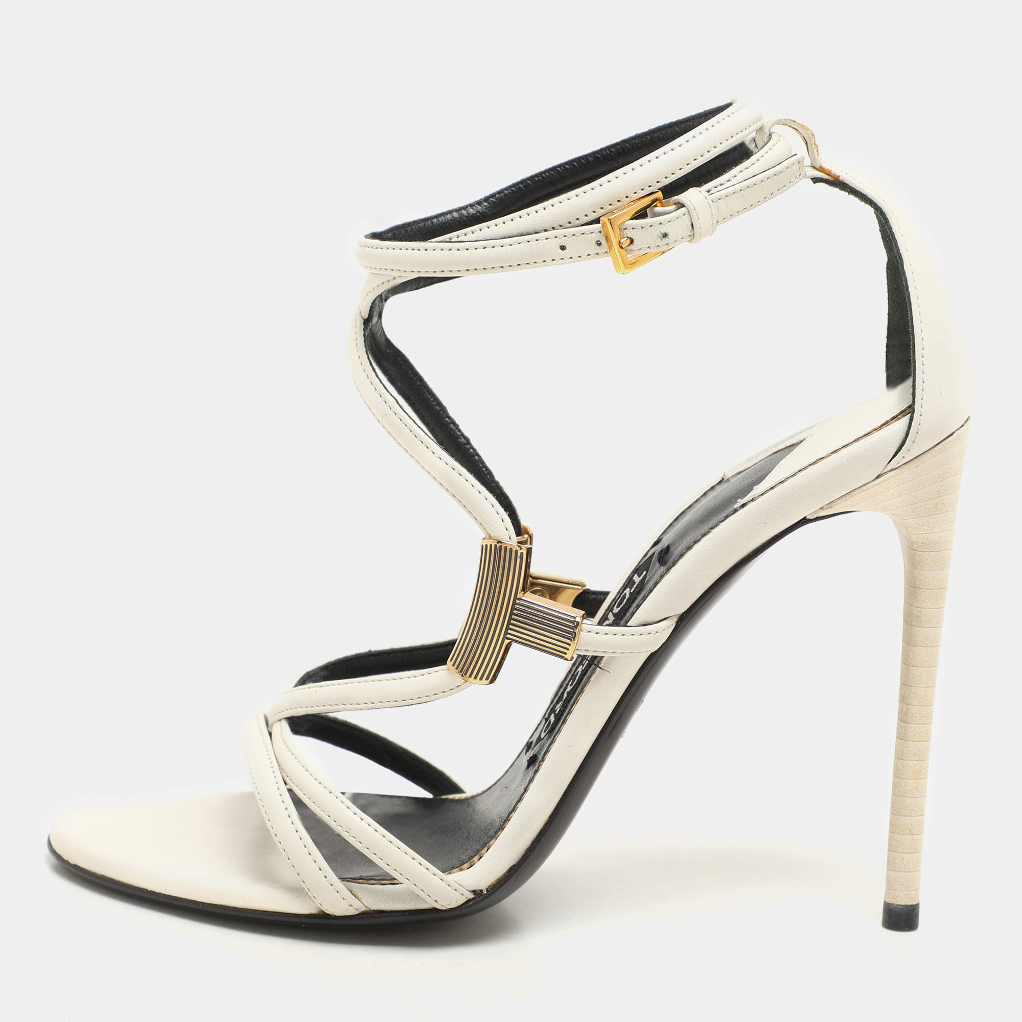 Pre Owned Tom Ford White Leather Strappy Sandals Size 37