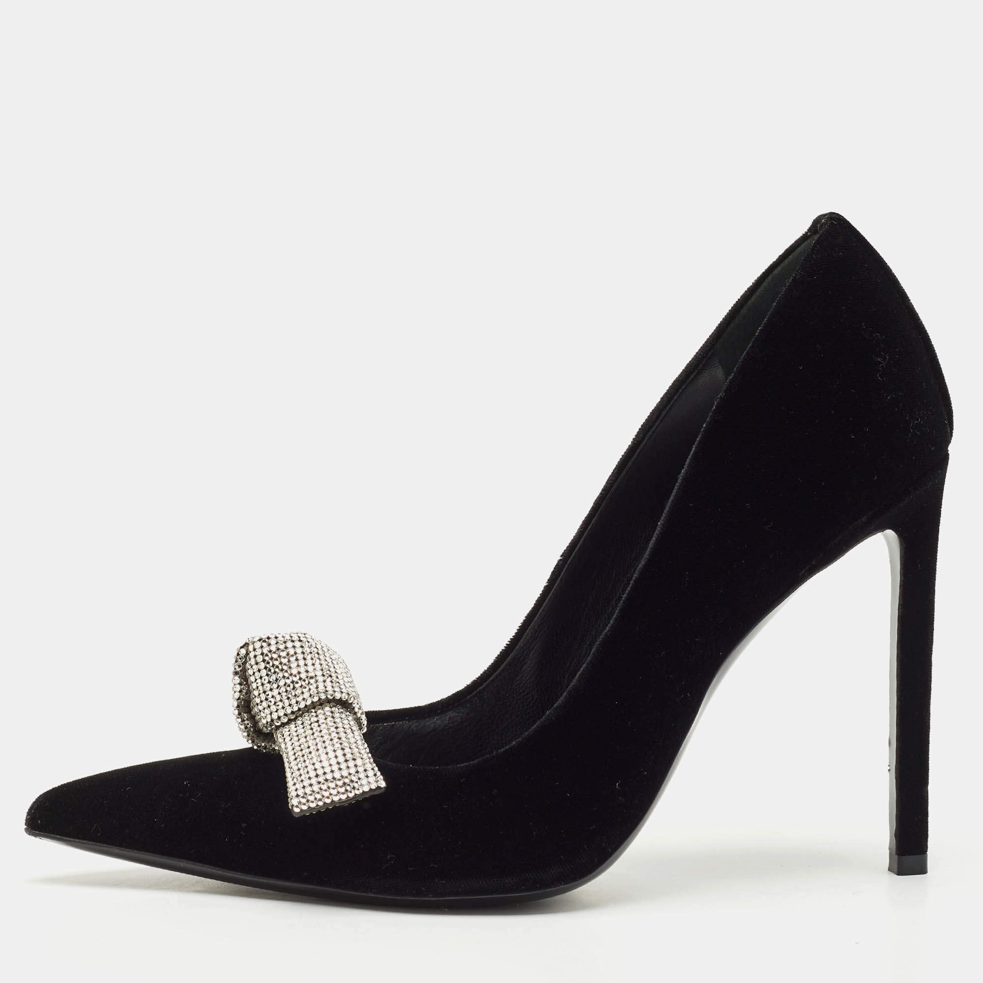 Tom Ford Black Velvet Crystal Embellished Bow Pumps Size 41