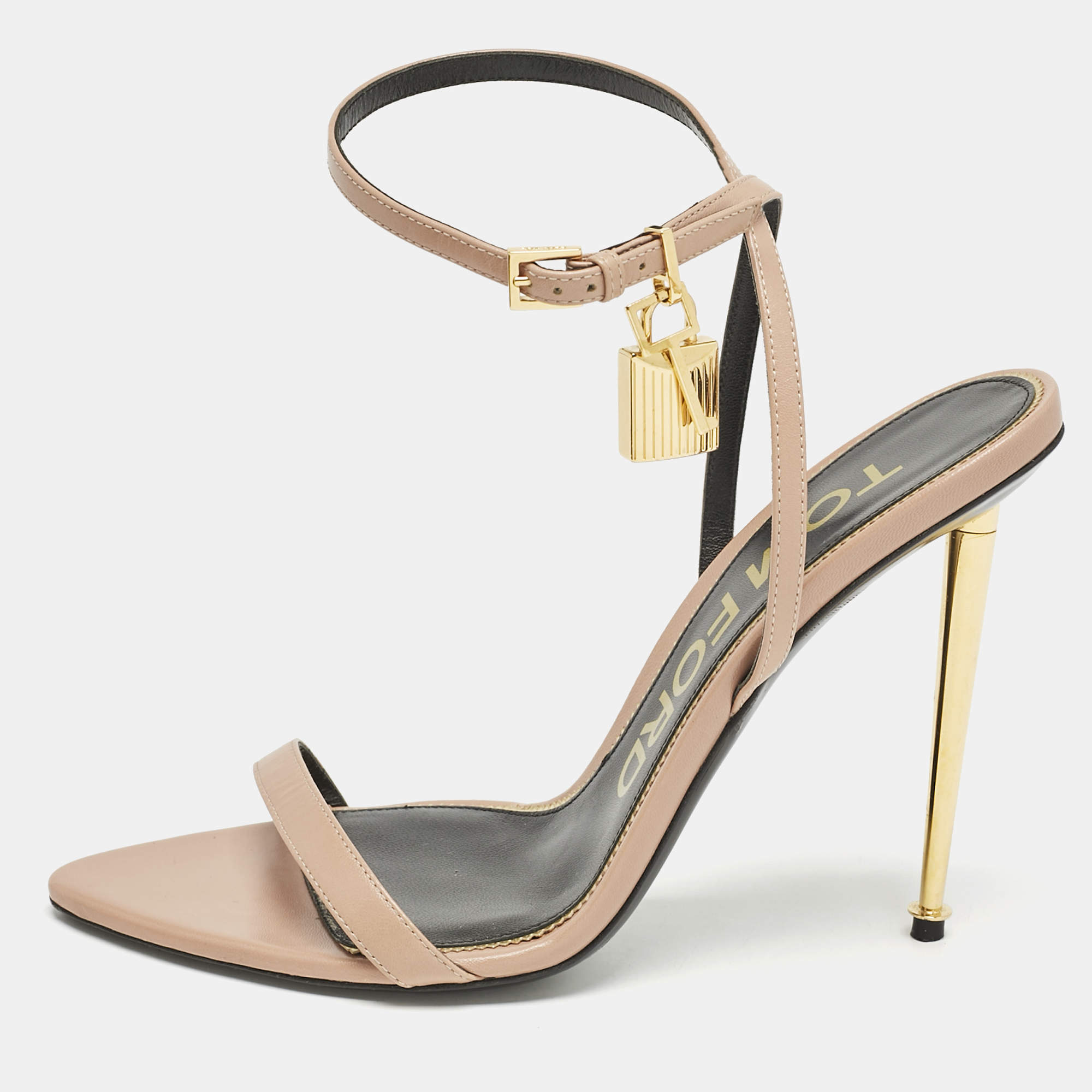 Tom Ford Beige Leather Padlock Ankle Strap Sandals Size 40
