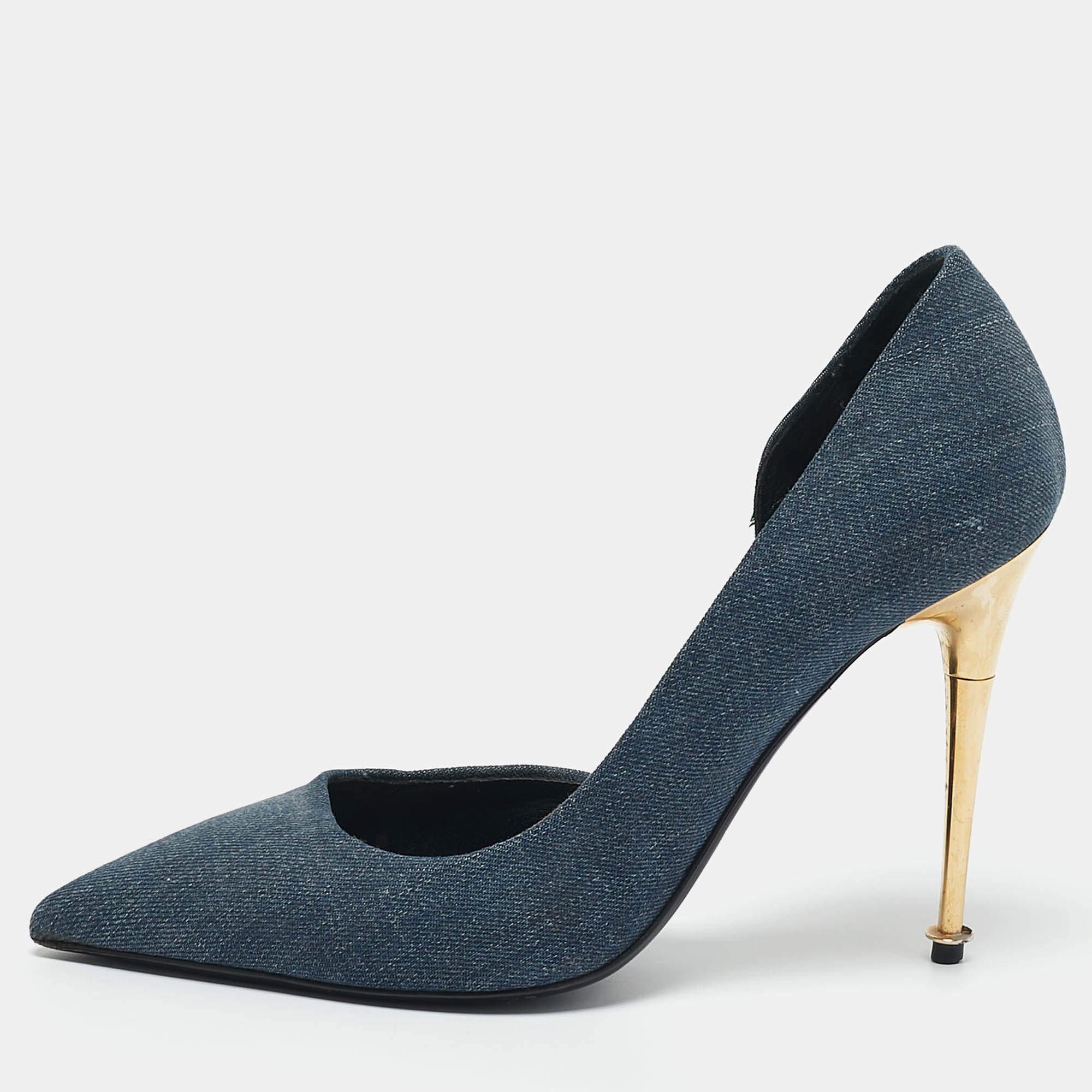 Tom Ford Blue Denim Pointed Toe D'orsay Pumps Size 37