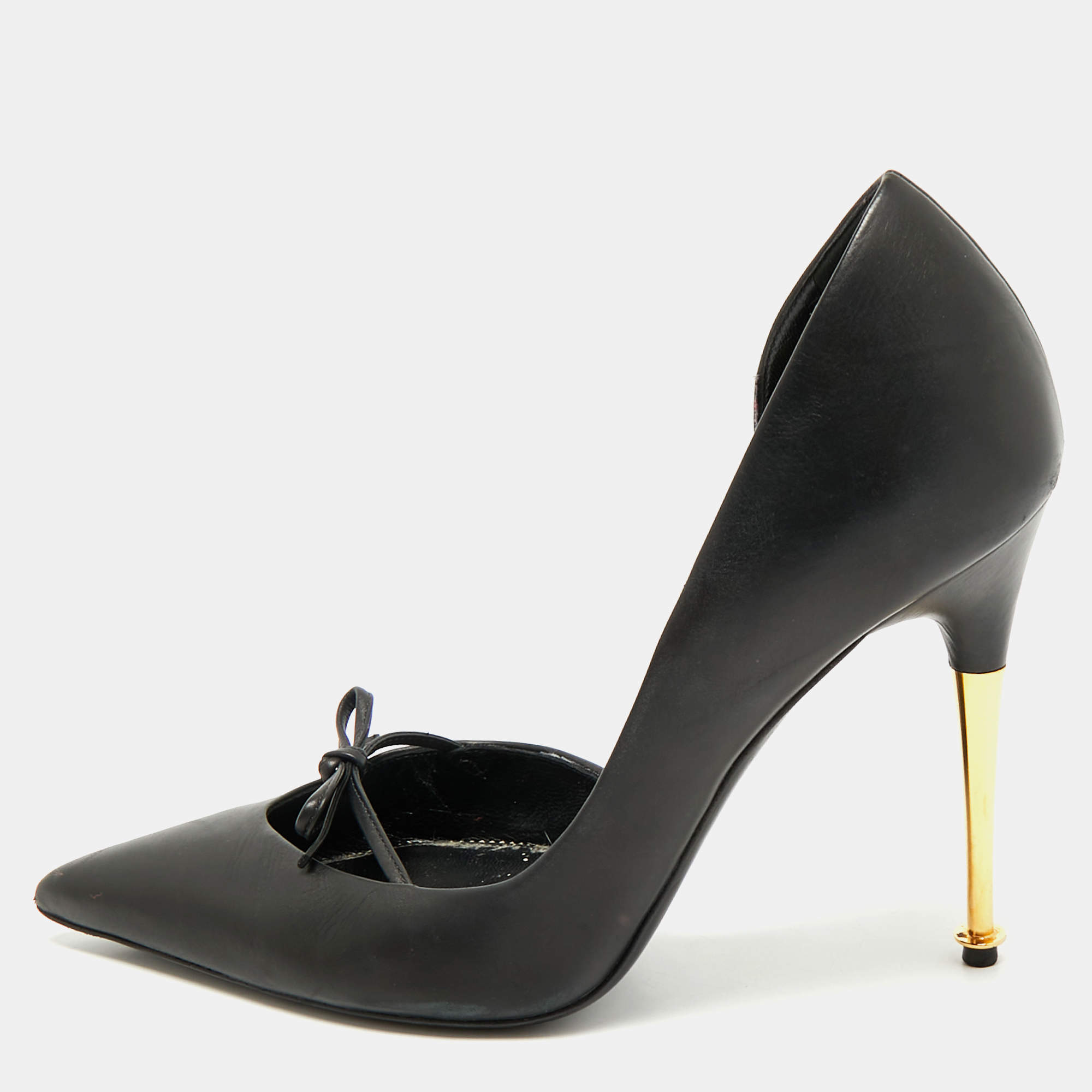 Pre Owned Tom Ford Black Leather Bow D'orsay Pumps Size 37