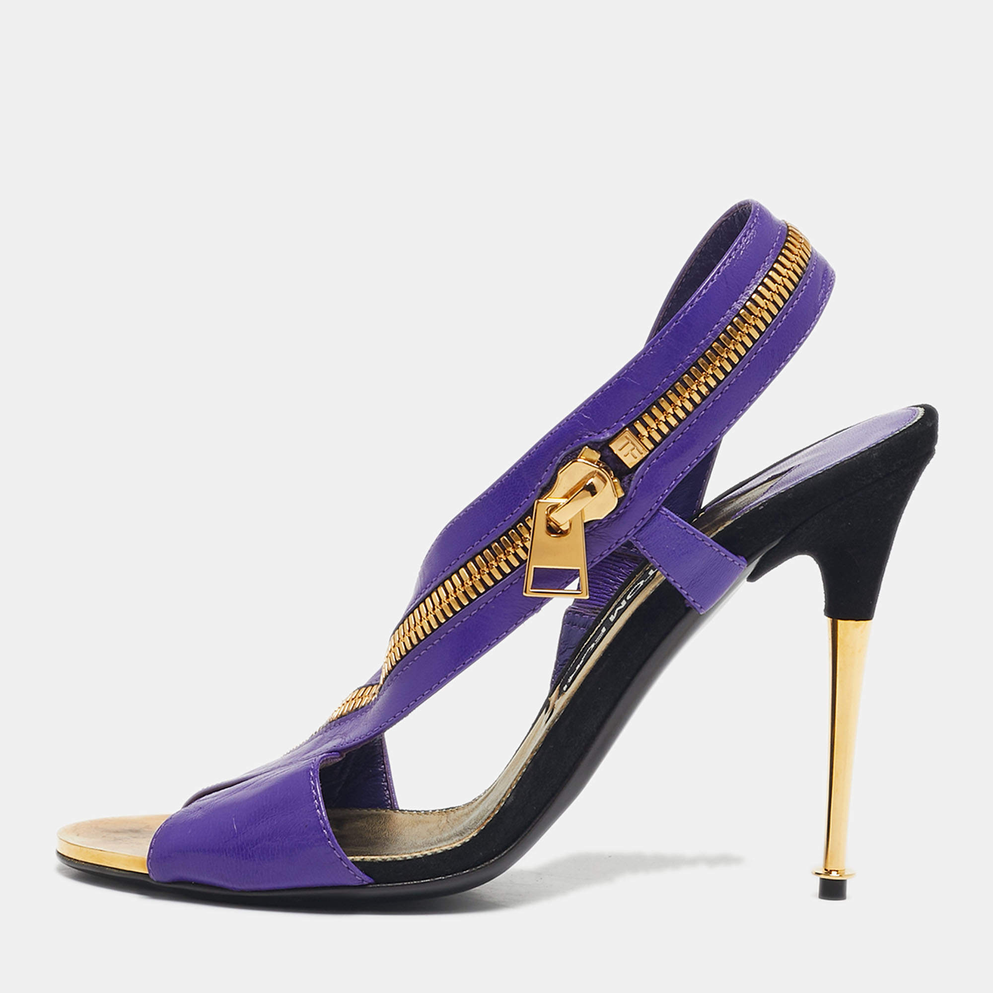 Pre Owned Tom Ford Purple Leather Zip Ankle Strap Sandals Size 40