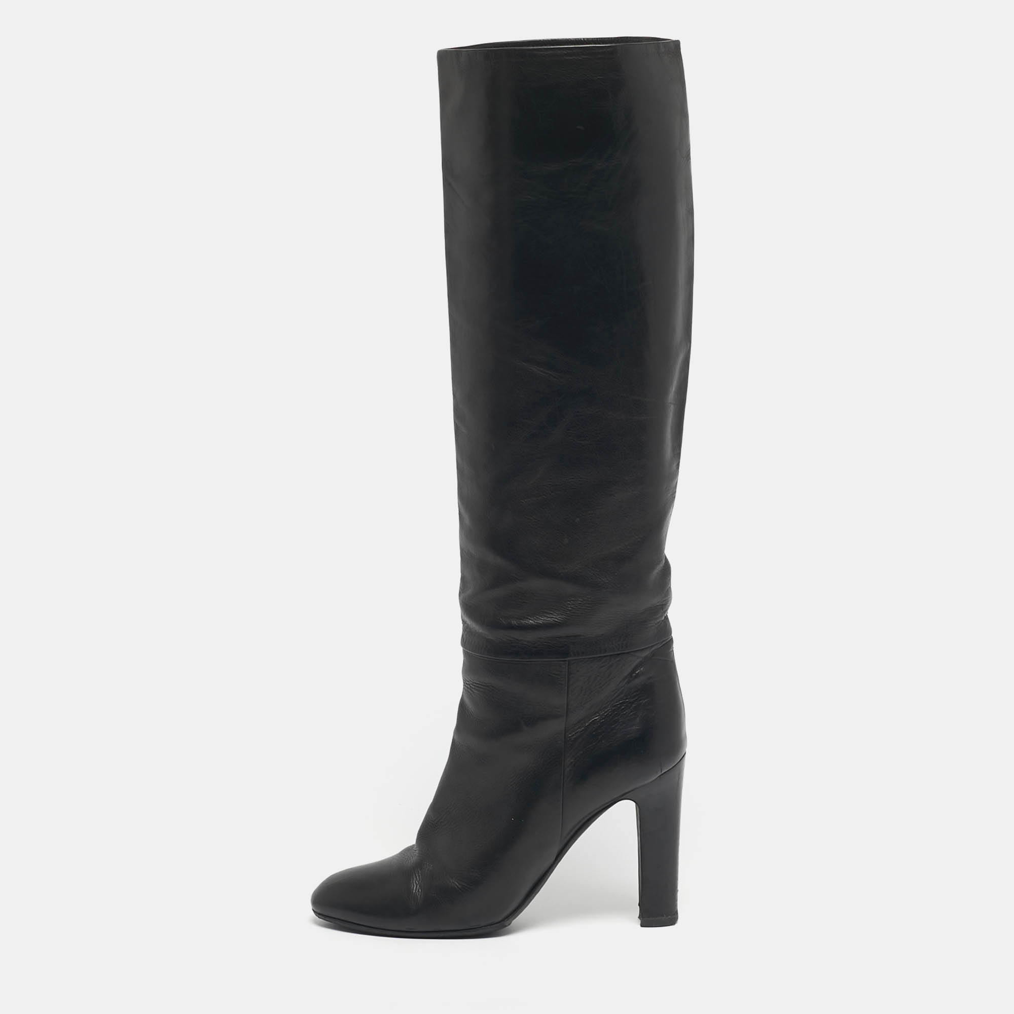 Pre Owned Tom Ford Black Leather Knee Length Boots Size 38