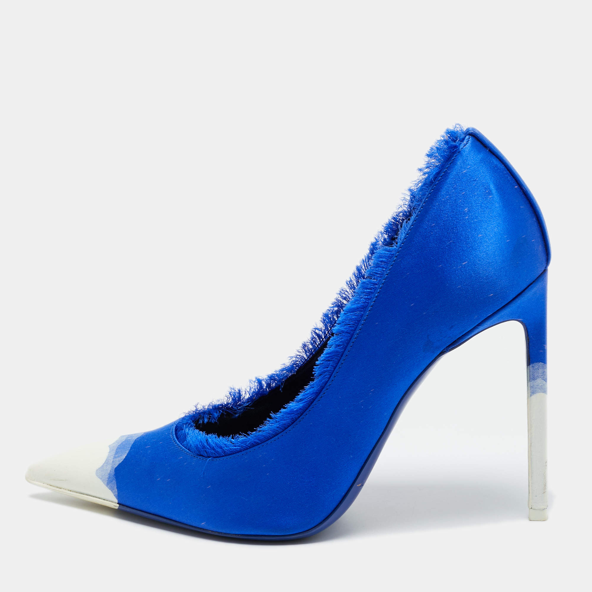 Pre Owned Tom Ford Blue/White Satin Pointed Toe Pumps Size 40
