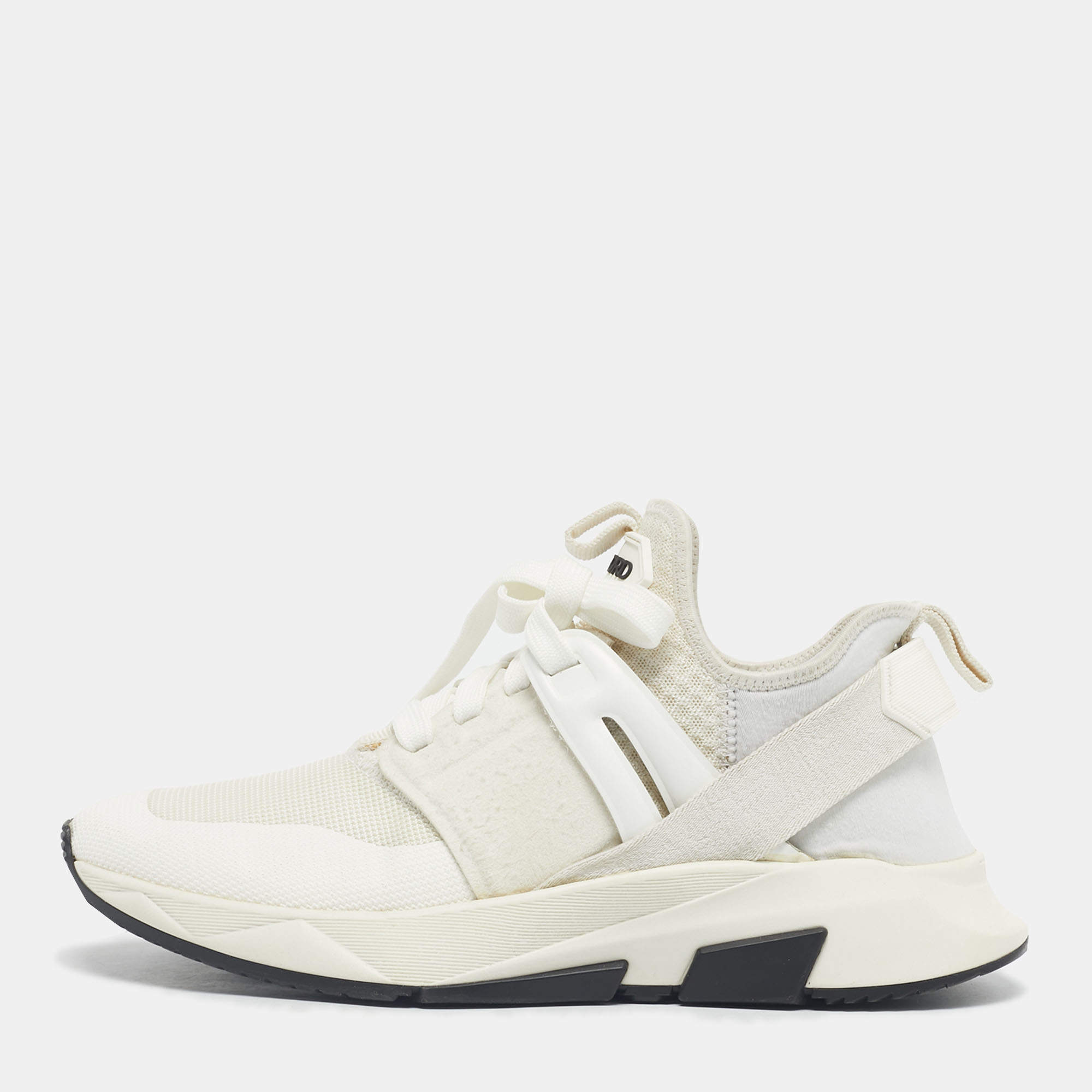 Pre Owned Tom Ford White Mesh and Suede Jago Low Top Sneakers Size 39.5