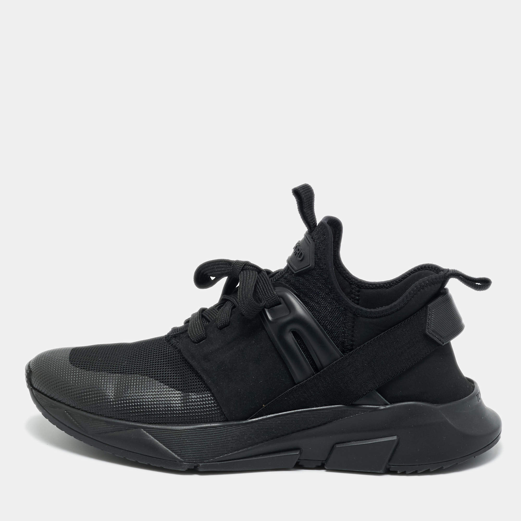 Pre Owned Tom Ford Black Mesh and Neoprene jago Lace Up Sneakers Size 39.5