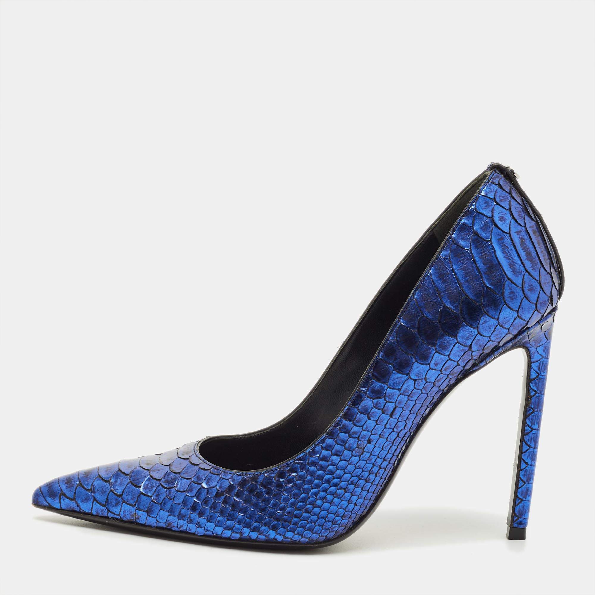 Pre Owned Tom Ford Size 38 Blue Python Leather Pointed Toe Pumps